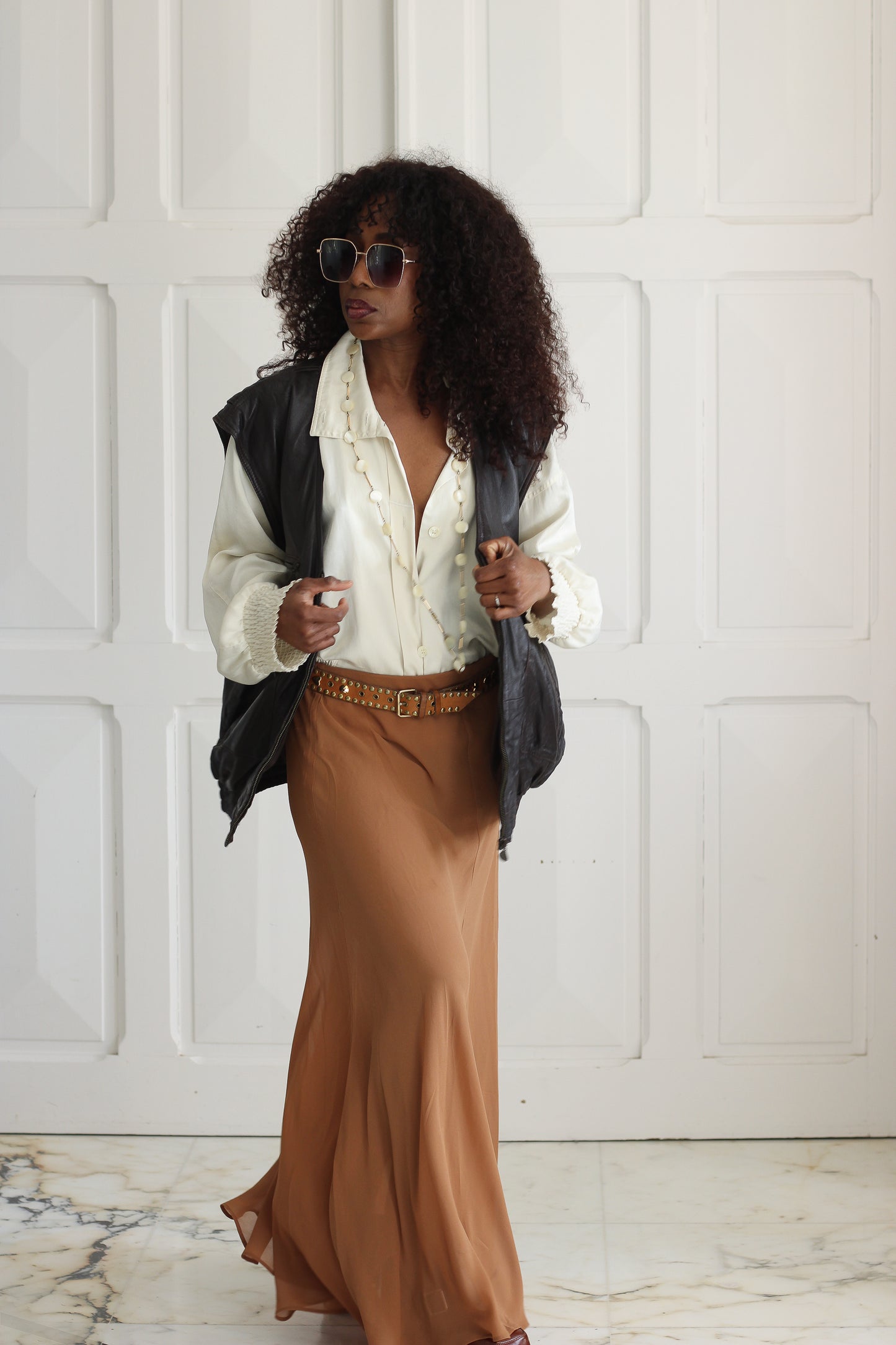 Polar gilet en cuir véritable