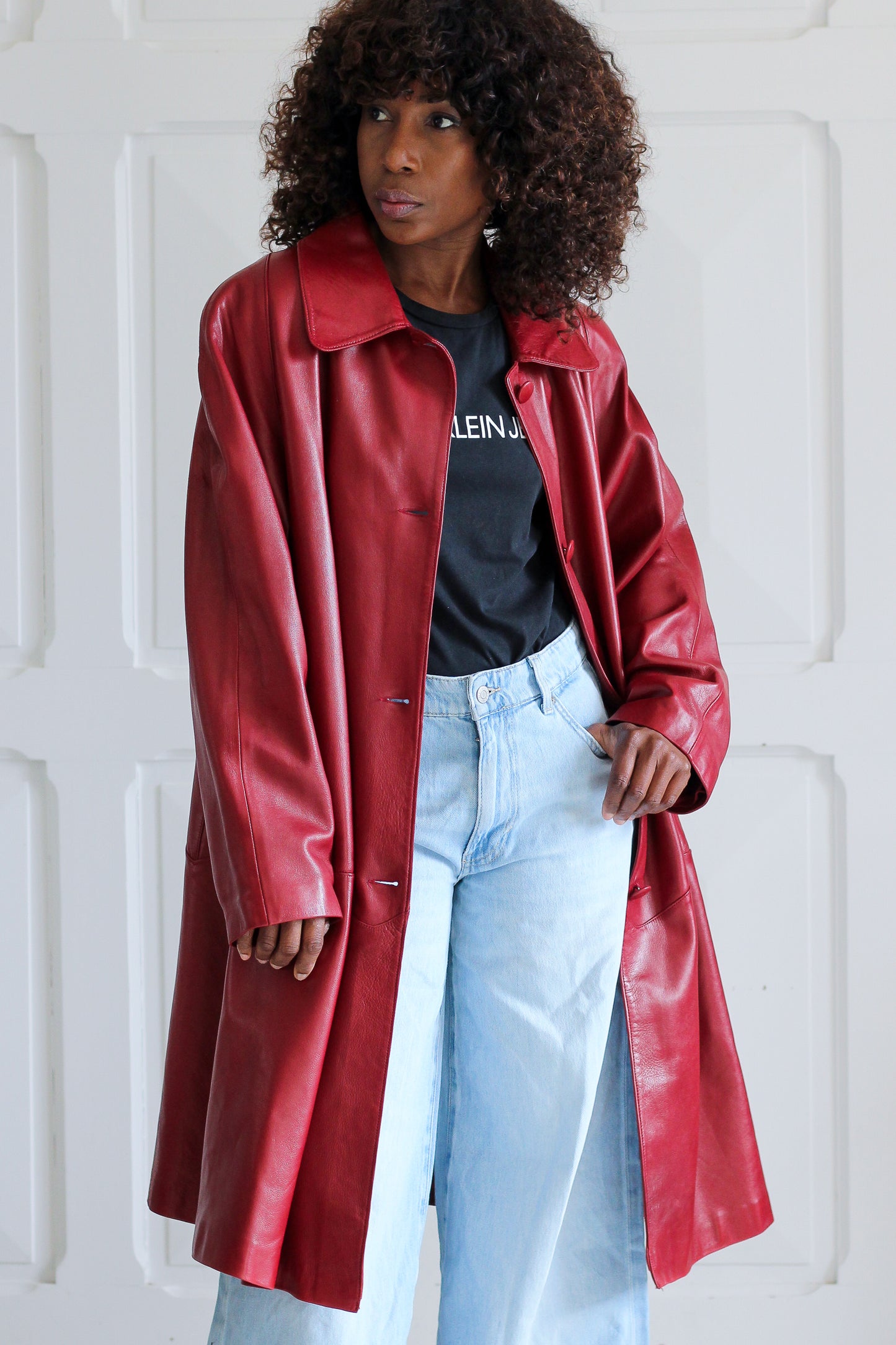 Gil & Max manteau cuir burgundy
