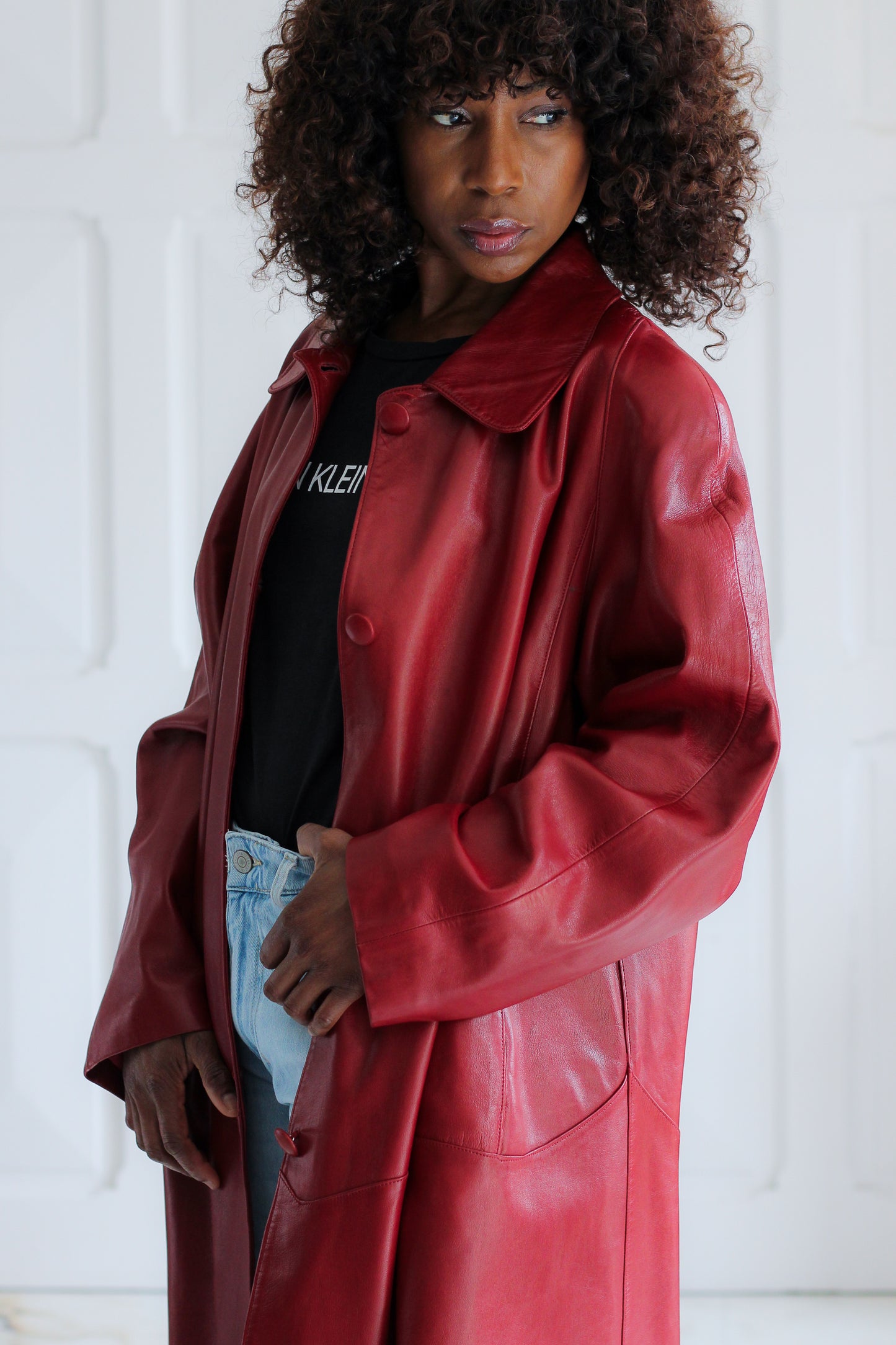 Gil & Max manteau cuir burgundy