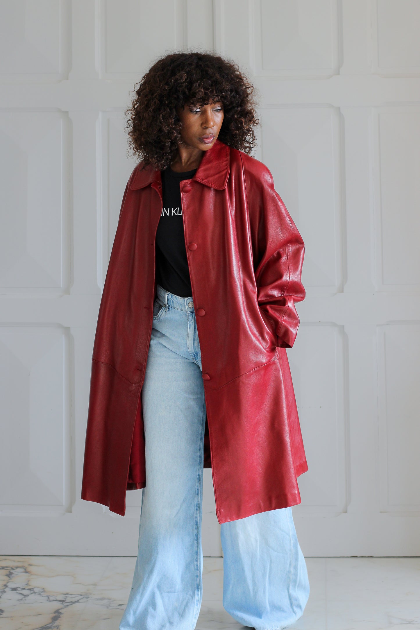Gil & Max manteau cuir burgundy