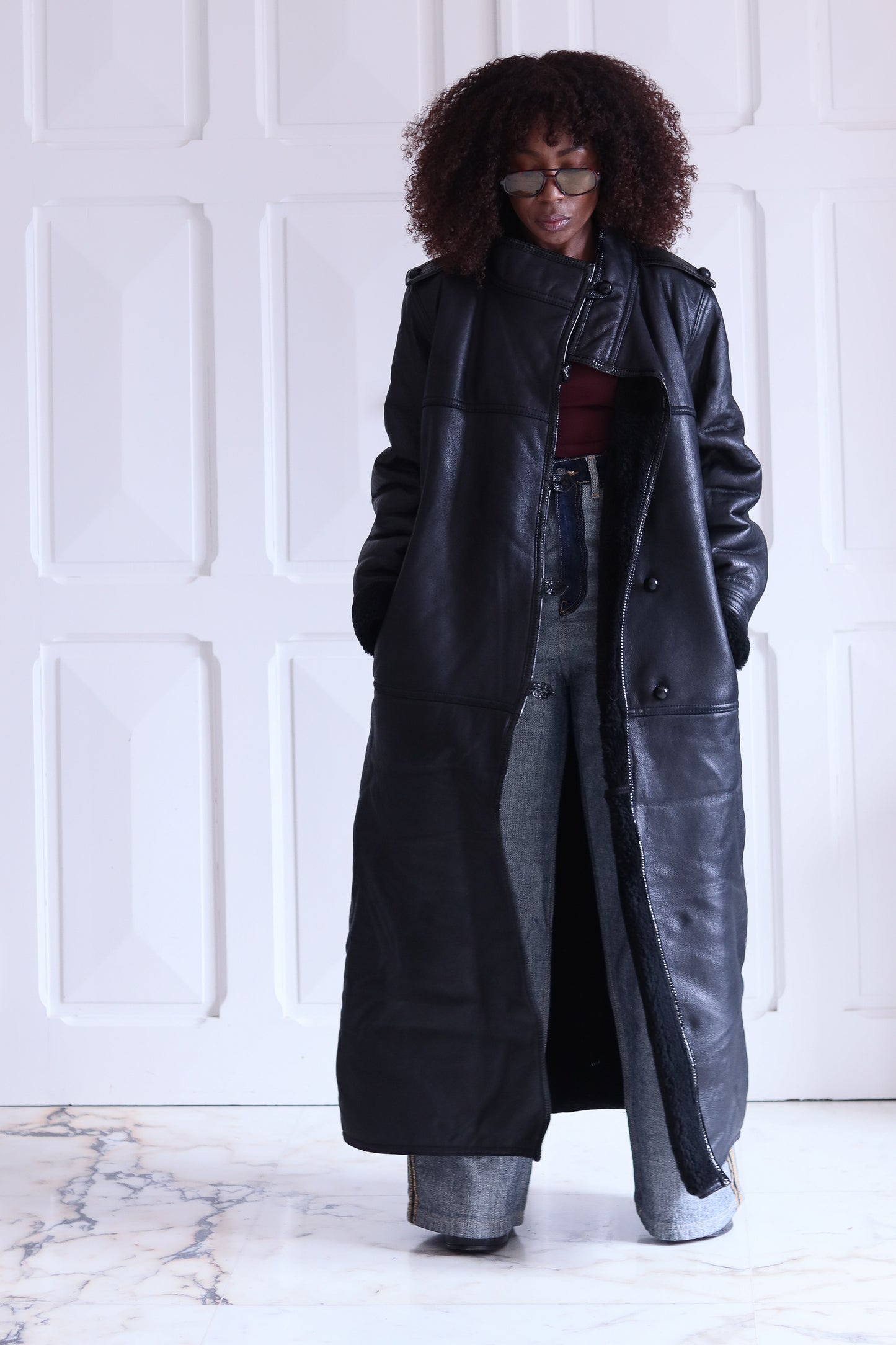 Jacques Saint Laurent manteau  maxi long vintage en cuir