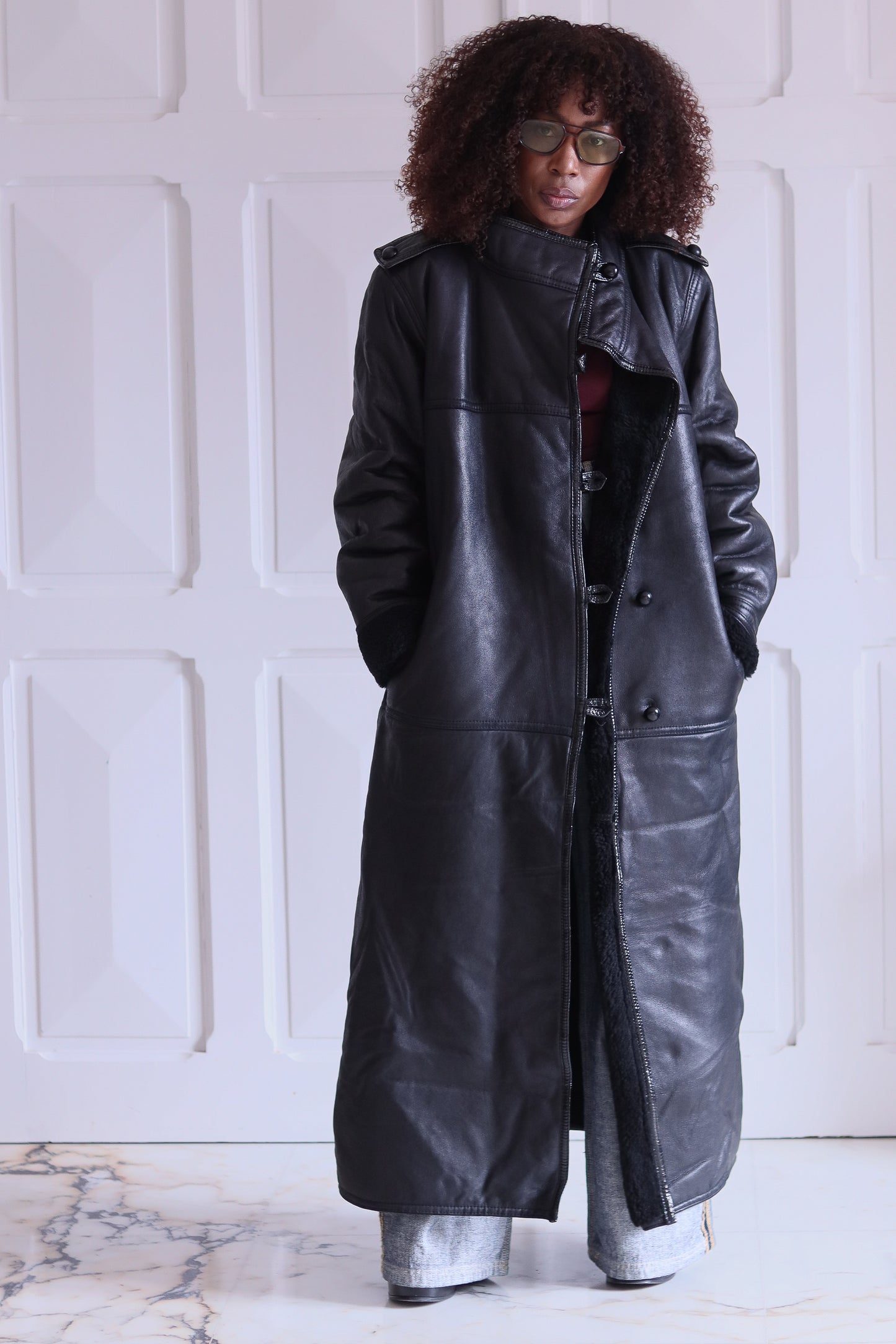 Jacques Saint Laurent manteau  maxi long vintage en cuir