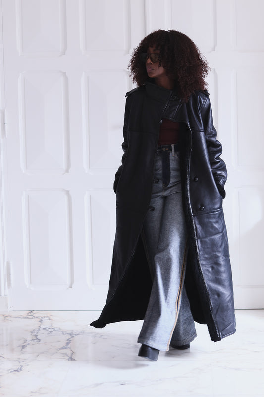 Jacques Saint Laurent manteau  maxi long vintage en cuir