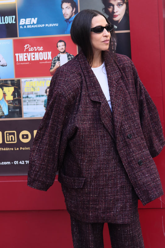 Miss Cartoon Ensemble oversize en tweed bordeaux