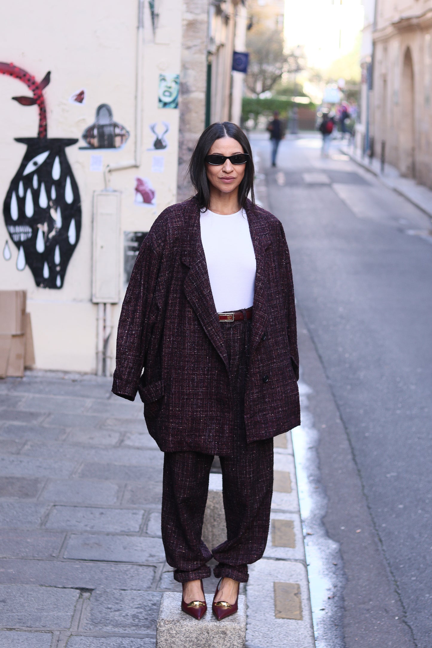 Miss Cartoon Ensemble oversize en tweed bordeaux