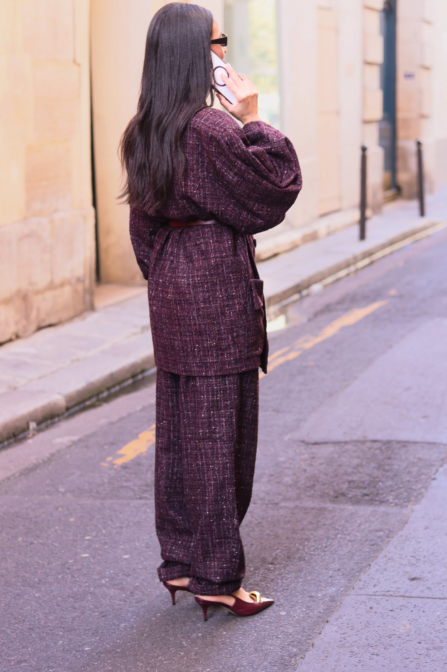 Miss Cartoon Ensemble oversize en tweed bordeaux