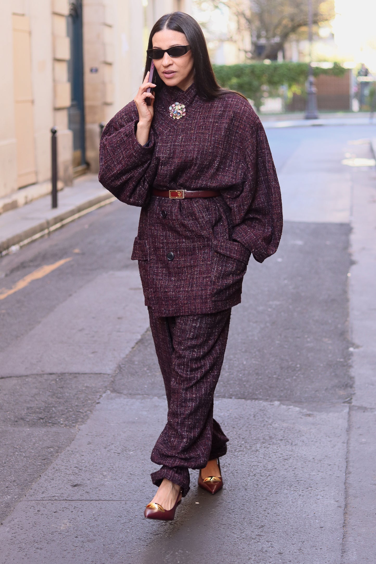 Miss Cartoon Ensemble oversize en tweed bordeaux