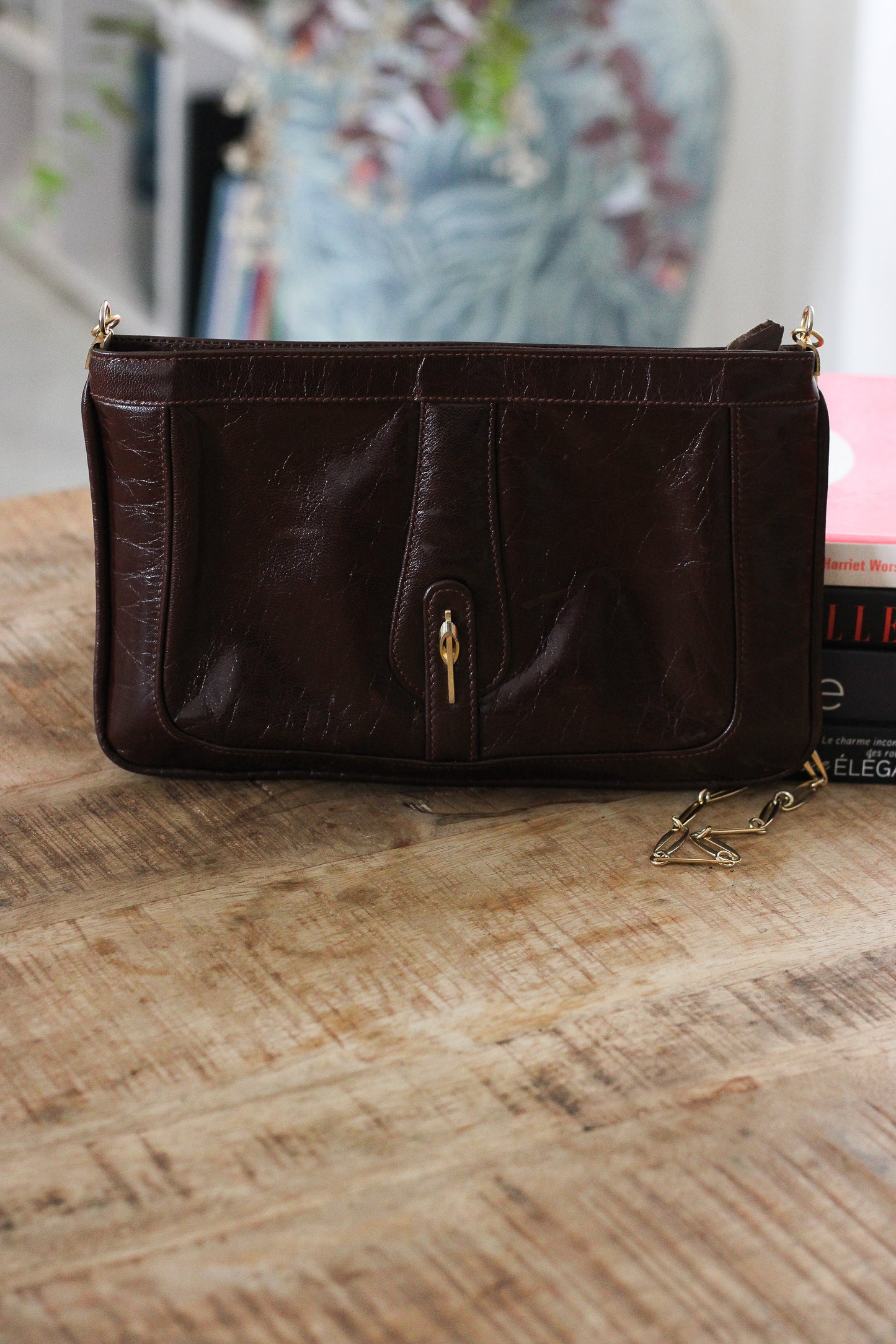 Sac pochette vintage cuir chocolat