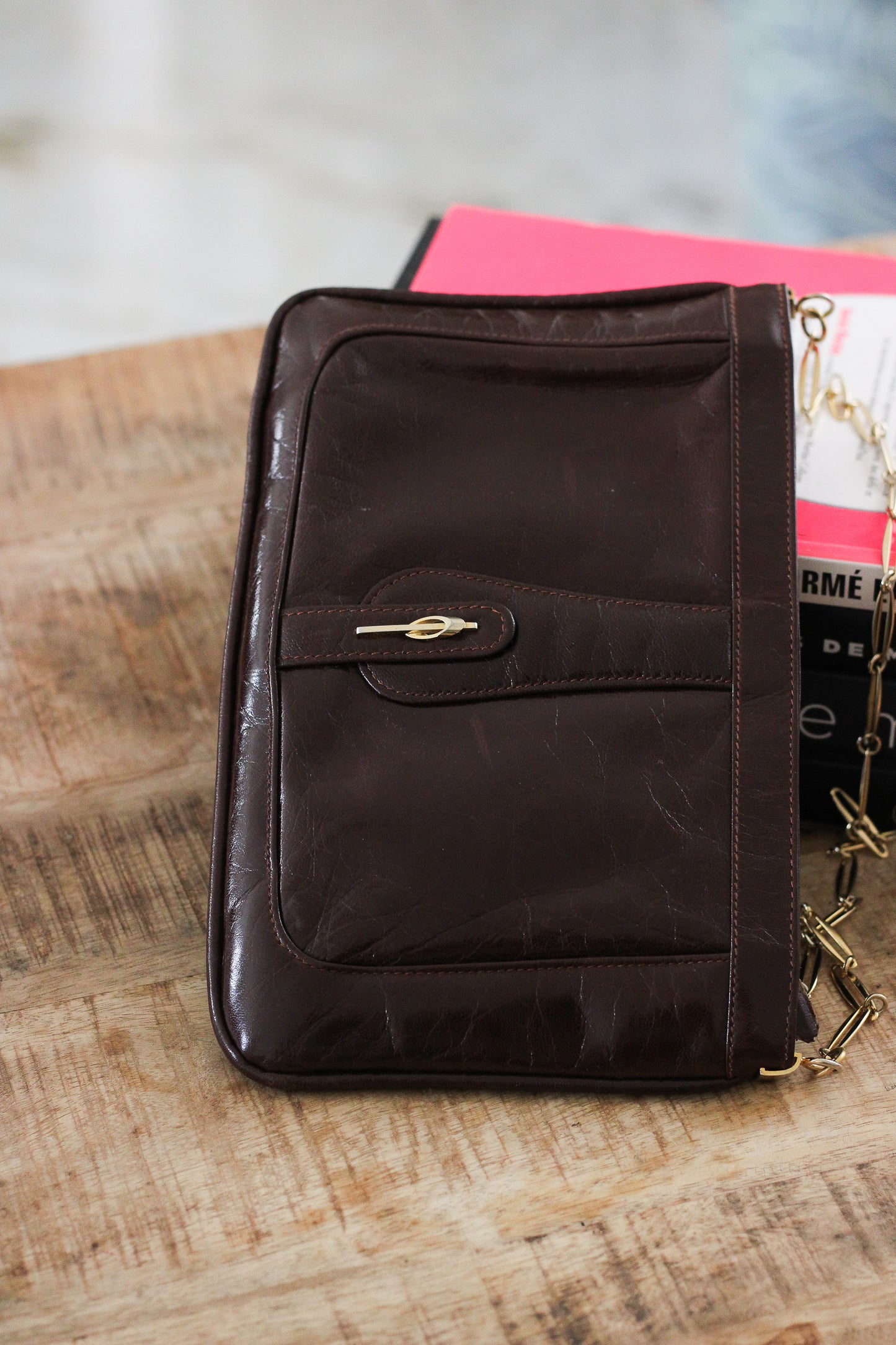 Sac pochette vintage cuir chocolat