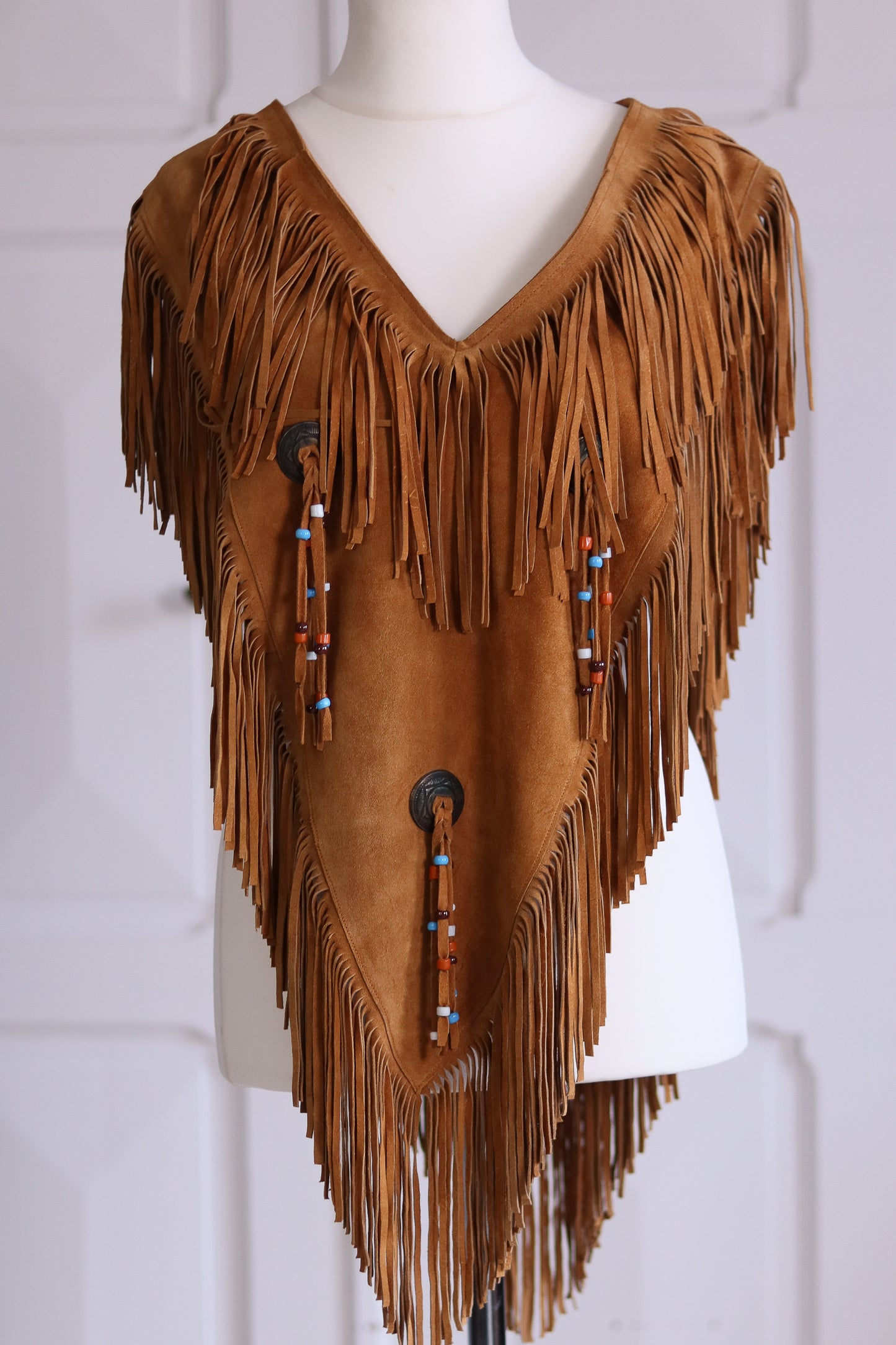 Poncho à franges cuir daim