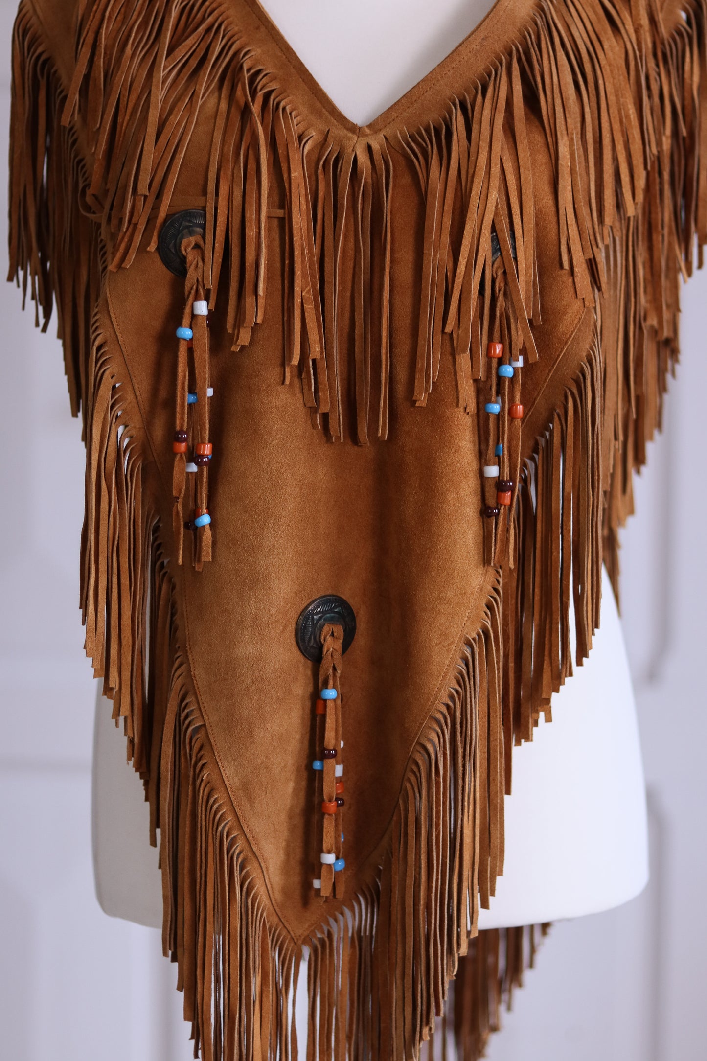 Poncho à franges cuir daim