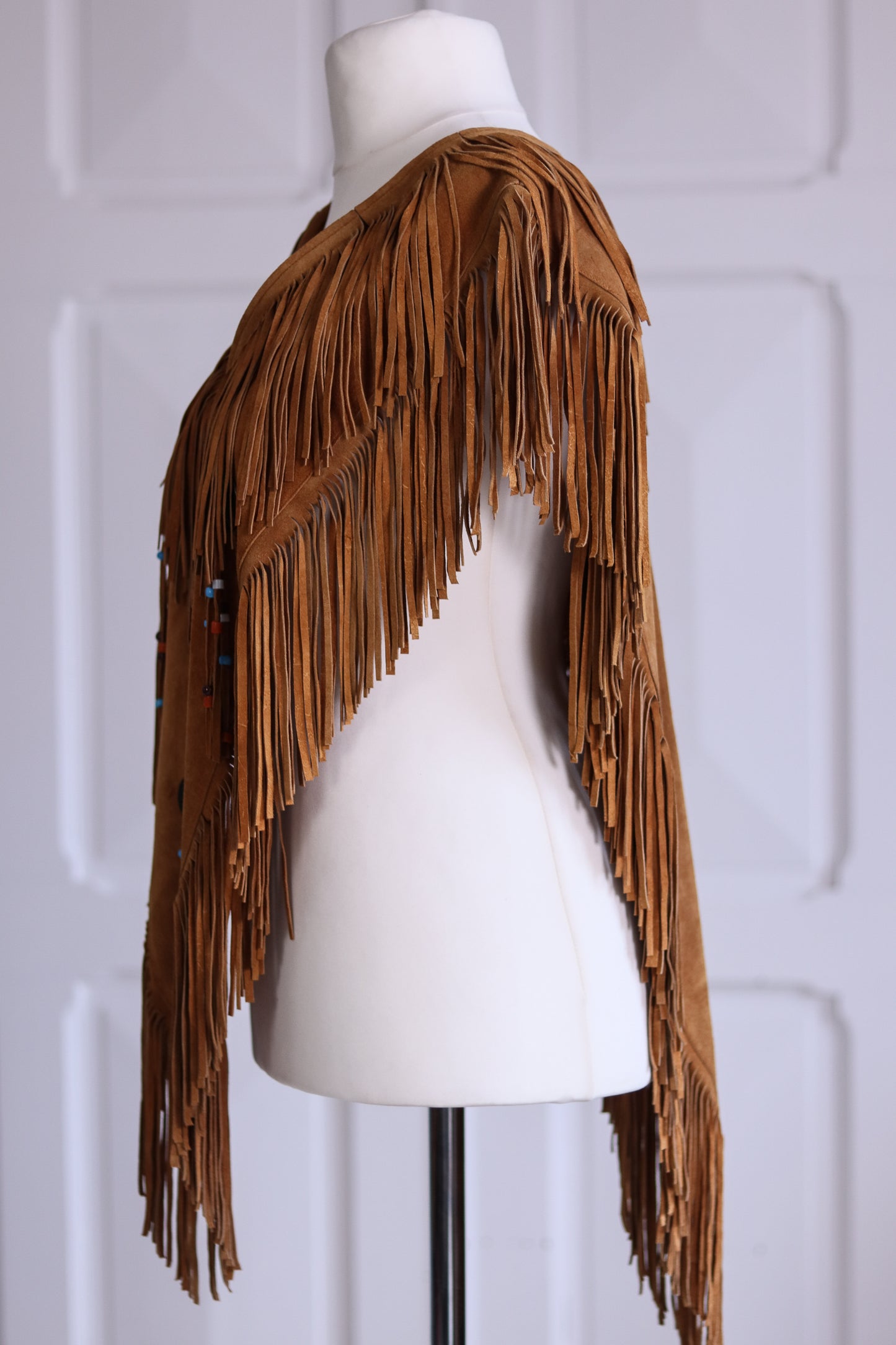 Poncho à franges cuir daim