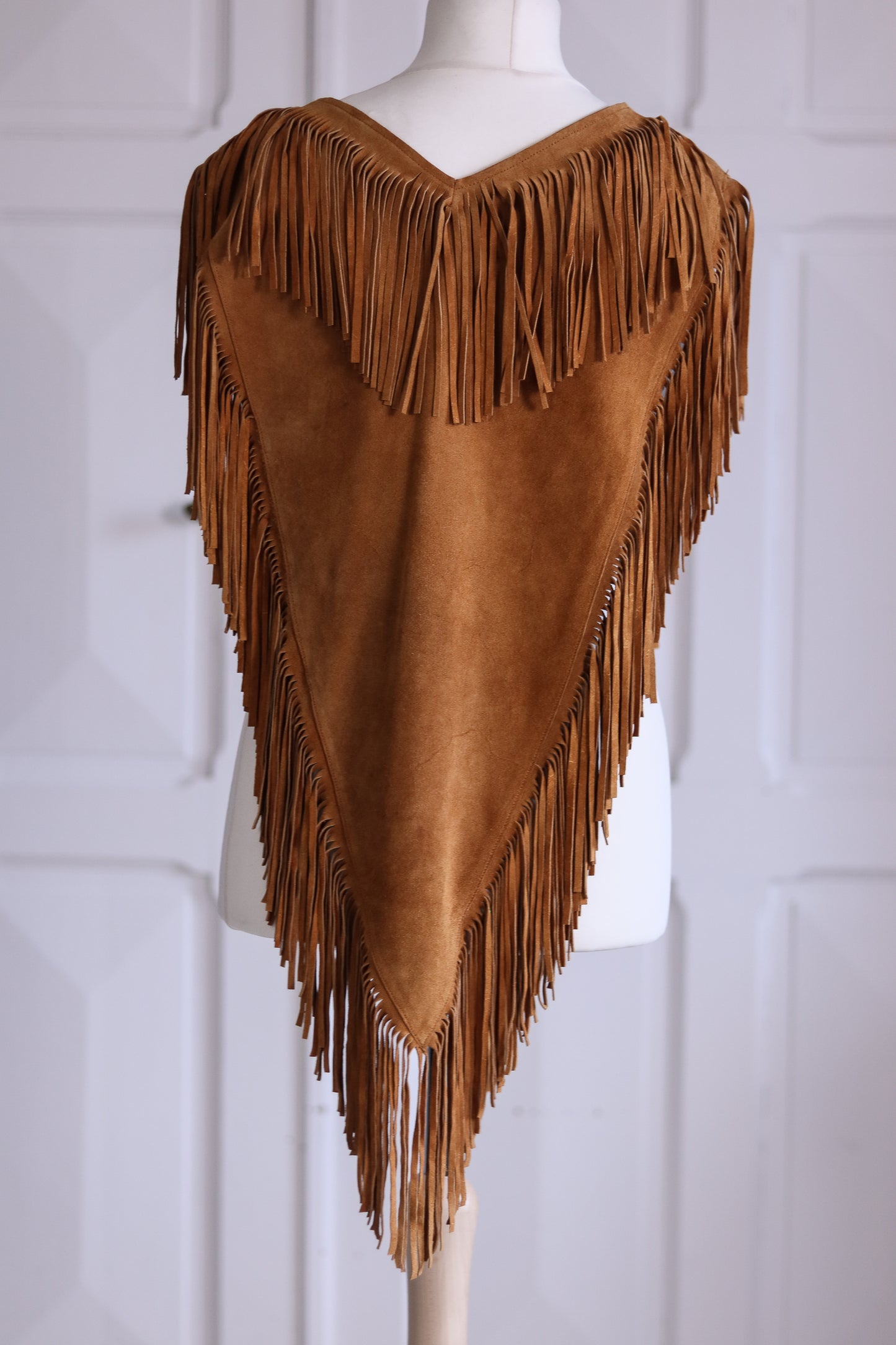 Poncho à franges cuir daim