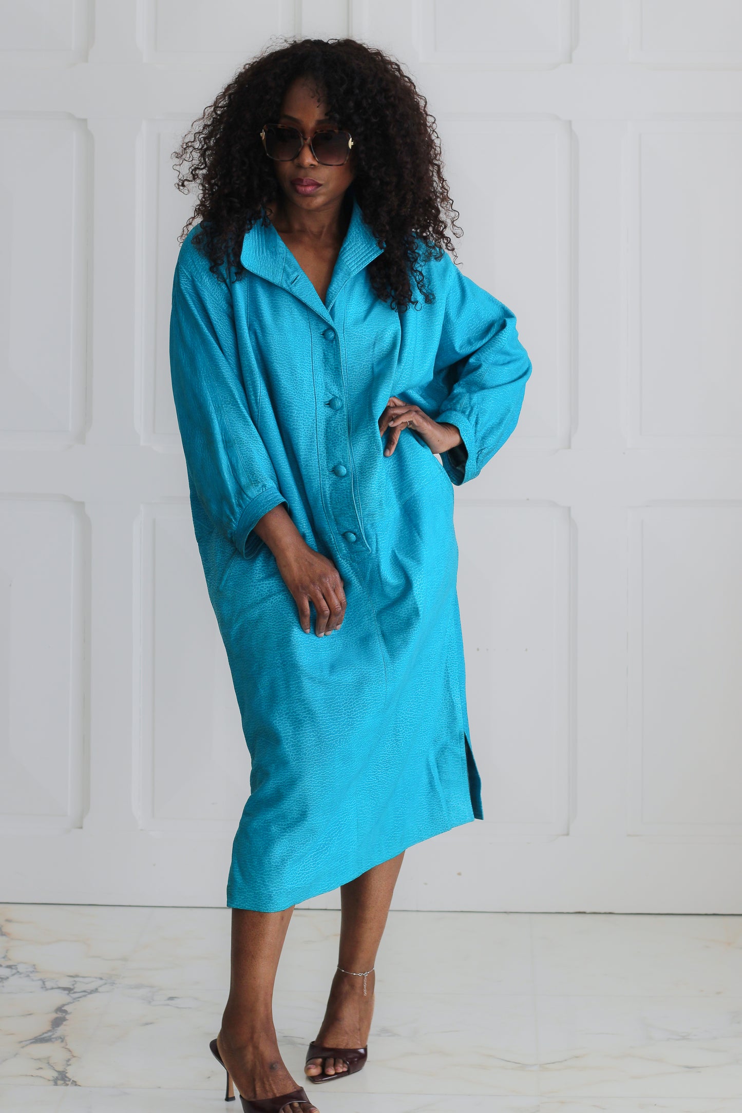 Fosma robe en cuir bleu turqouise