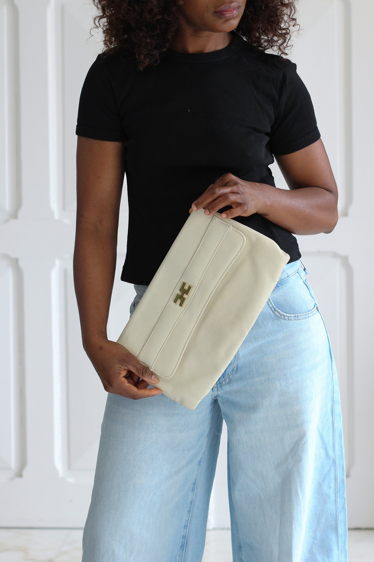 Pochette en cuir crème