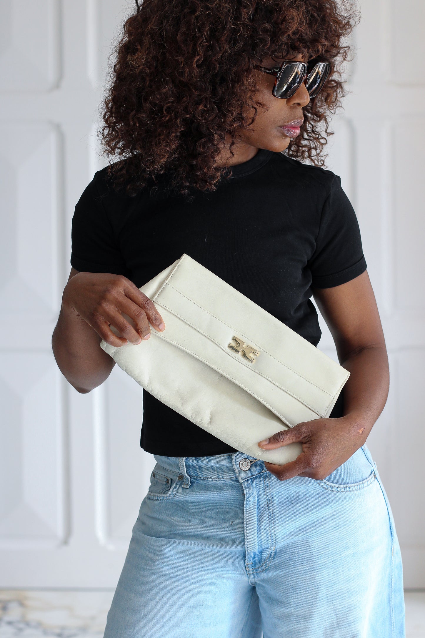 Pochette en cuir crème