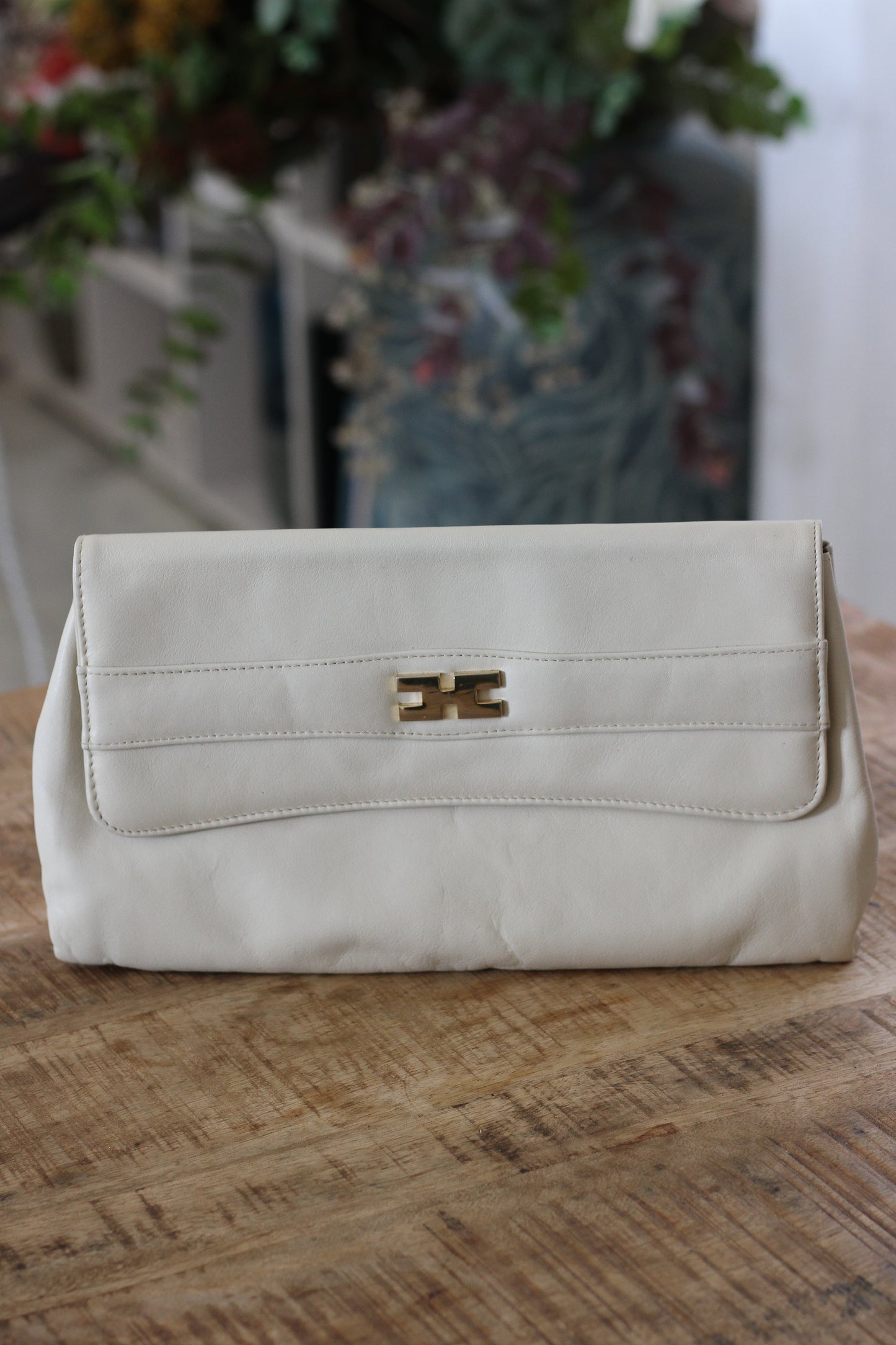 Pochette en cuir crème