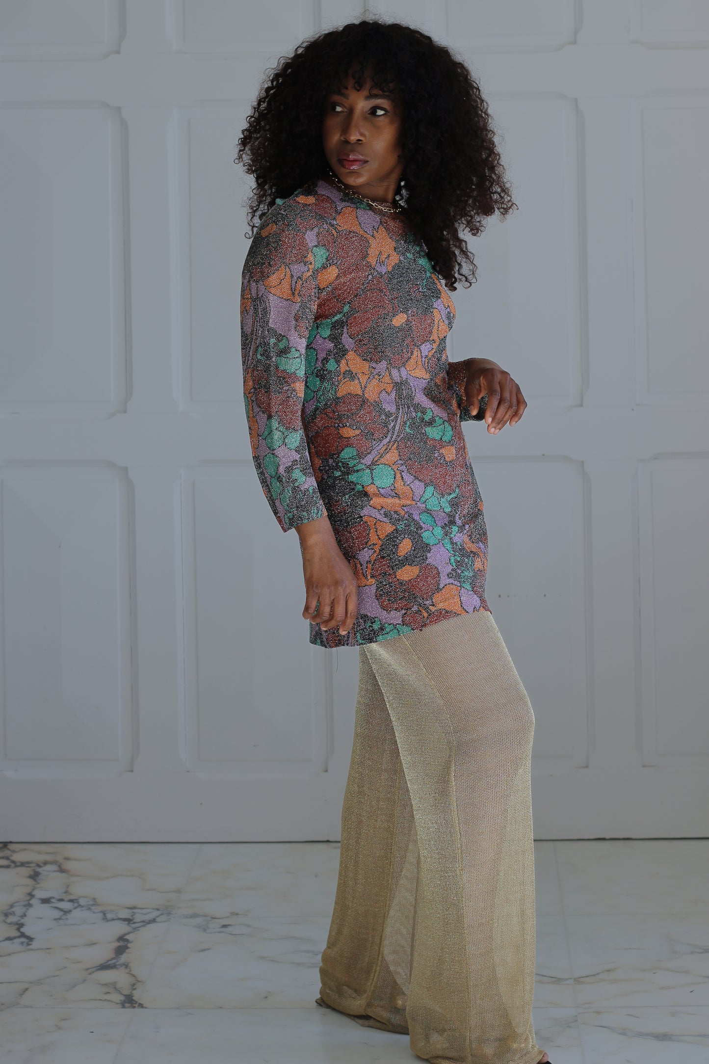 Robe tunique lurex floral vintage