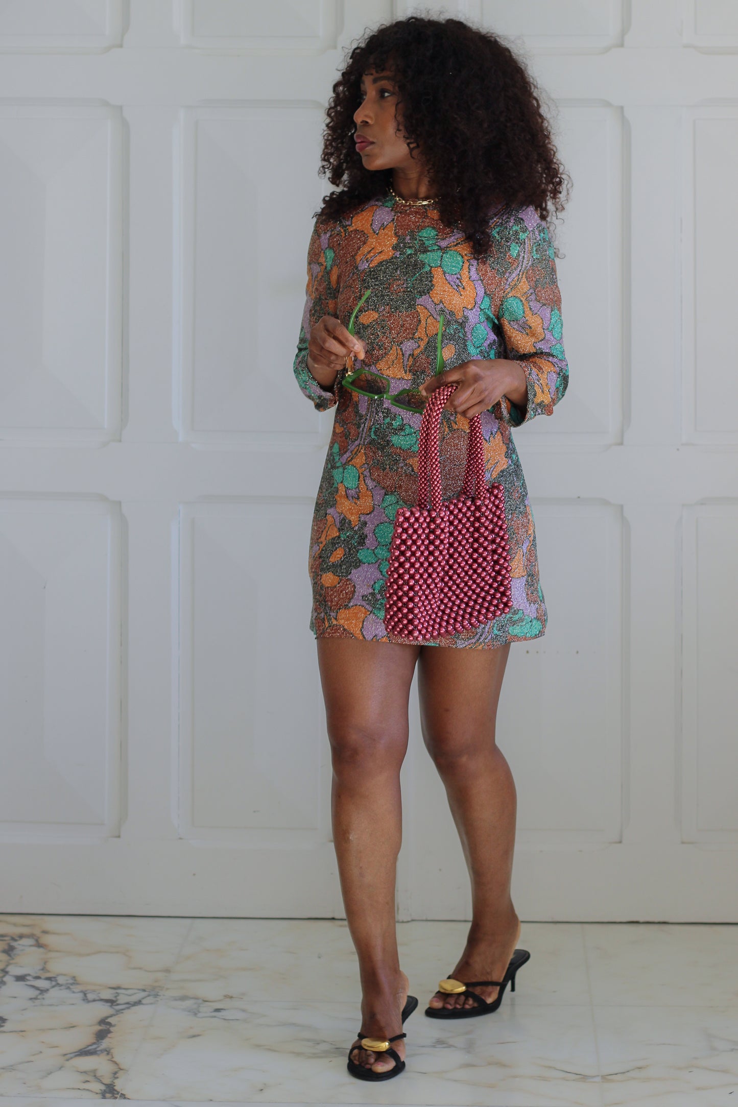 Robe tunique lurex floral vintage