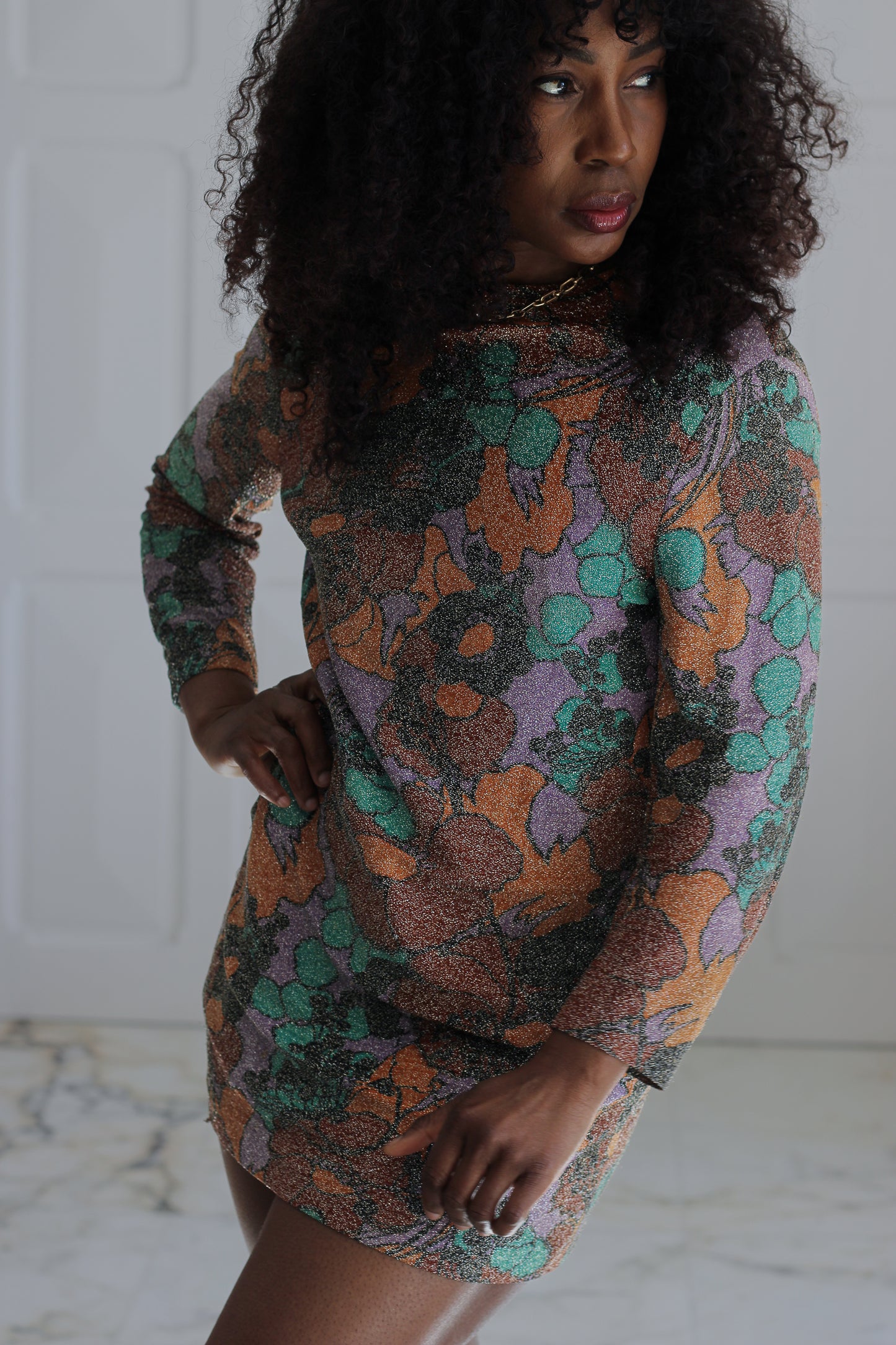 Robe tunique lurex floral vintage