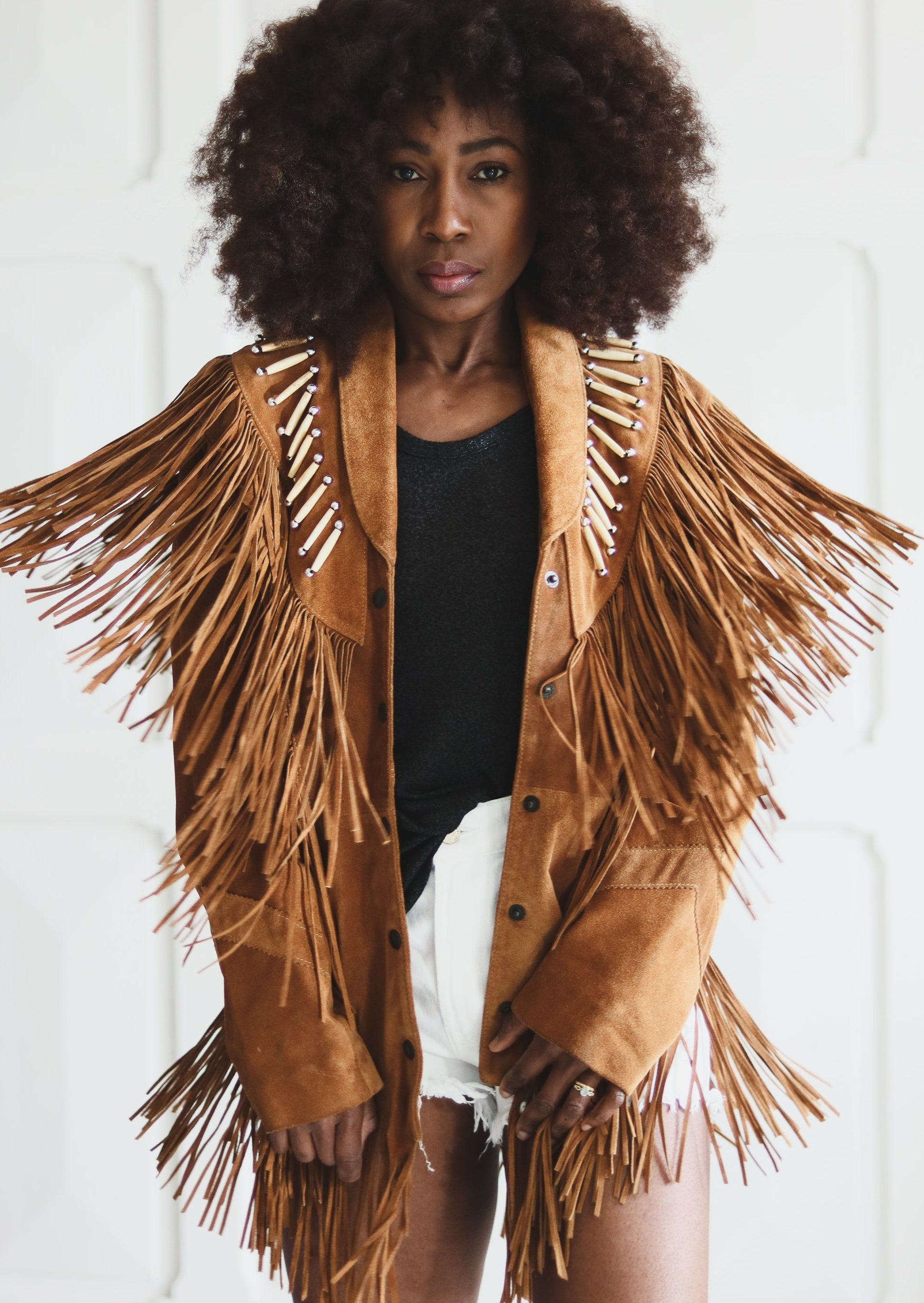 Veste a franges cuir daim vintage imodi