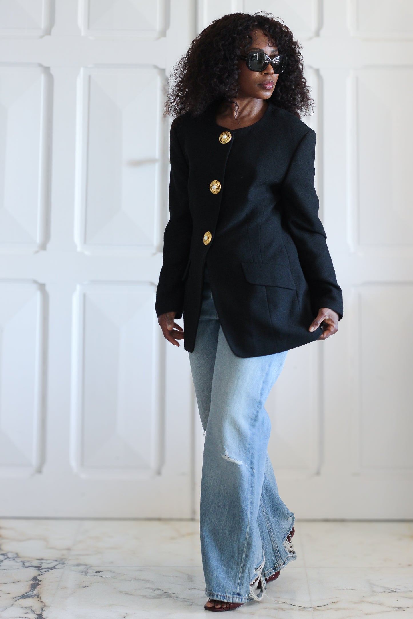 Veste de cocktail vintage à boutons bijoux