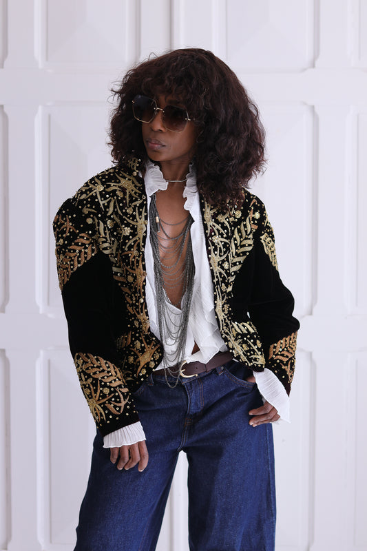 Blazer cocktail en velours brodé