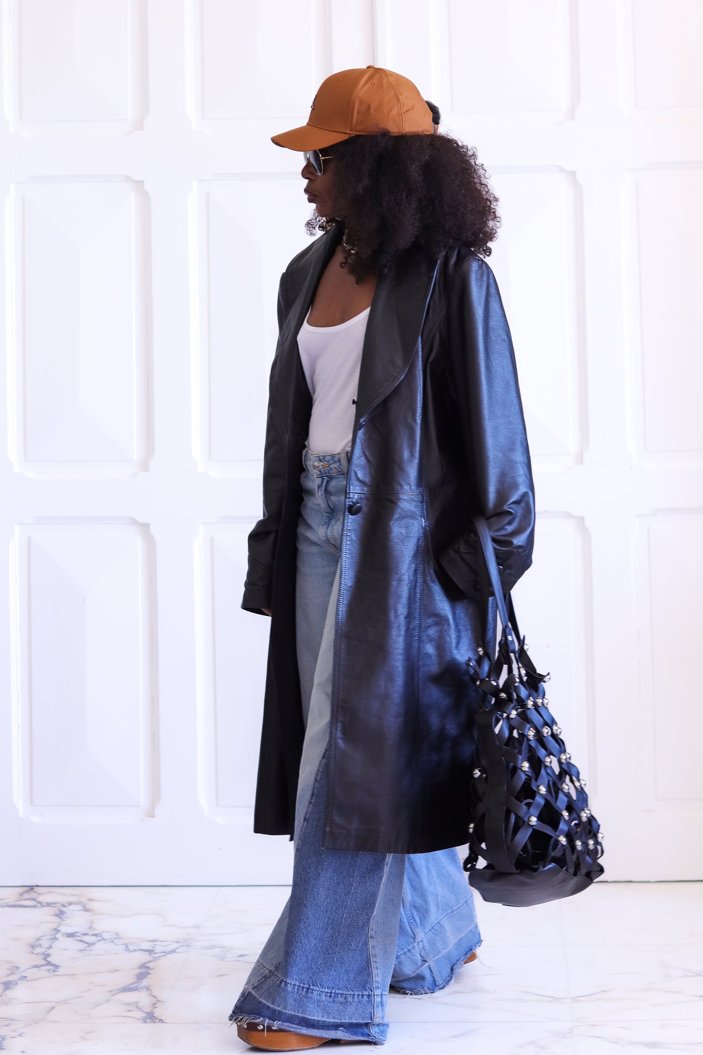 Veste long en cuir véritable