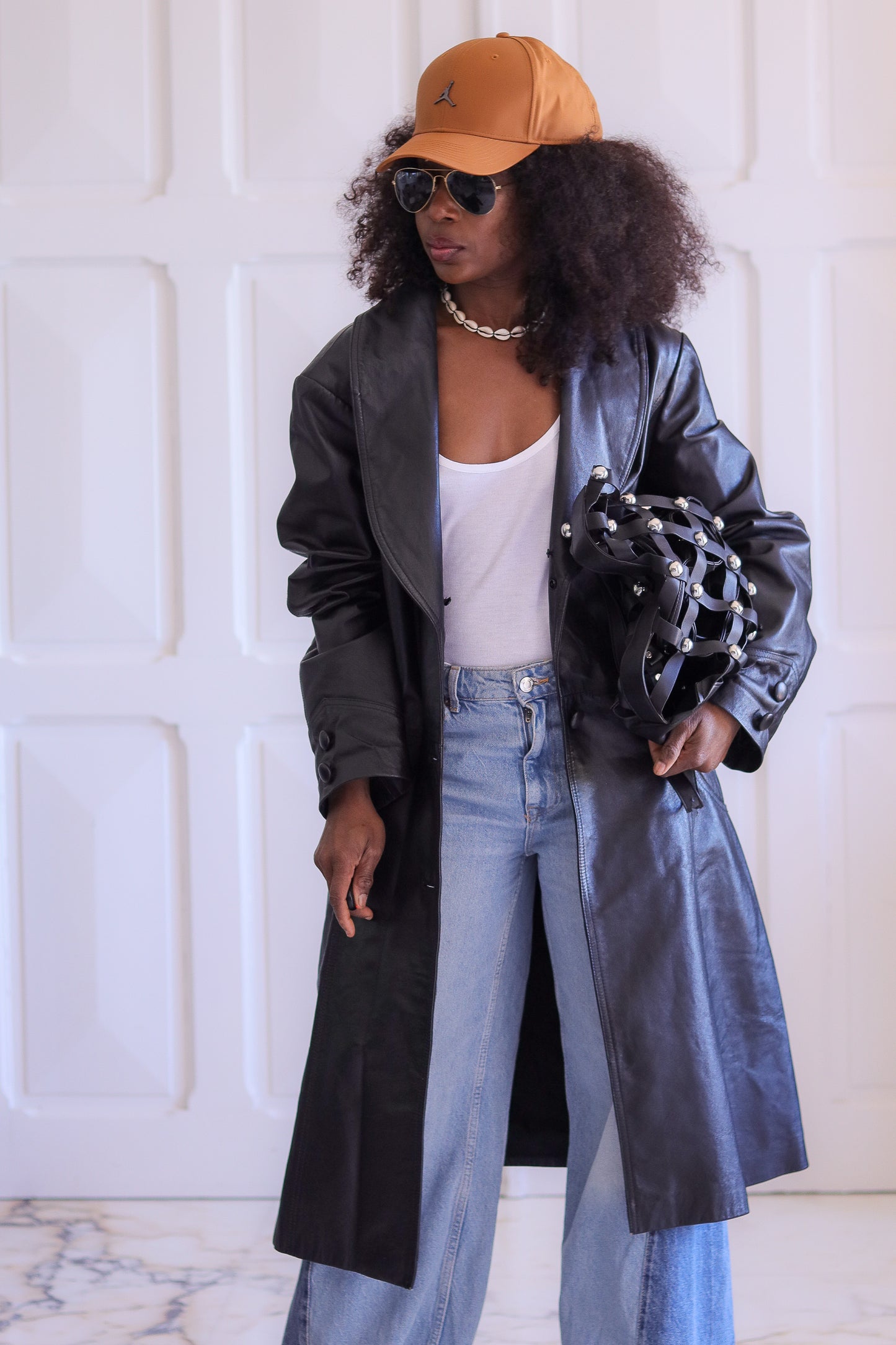 Veste long en cuir véritable