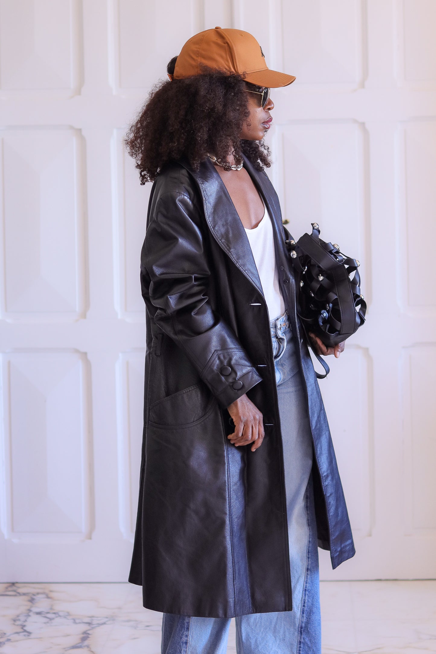 Veste long en cuir véritable