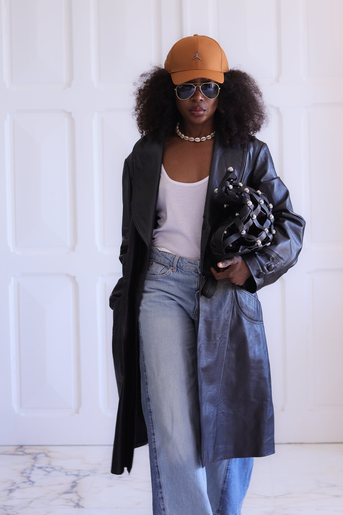 Veste long en cuir véritable