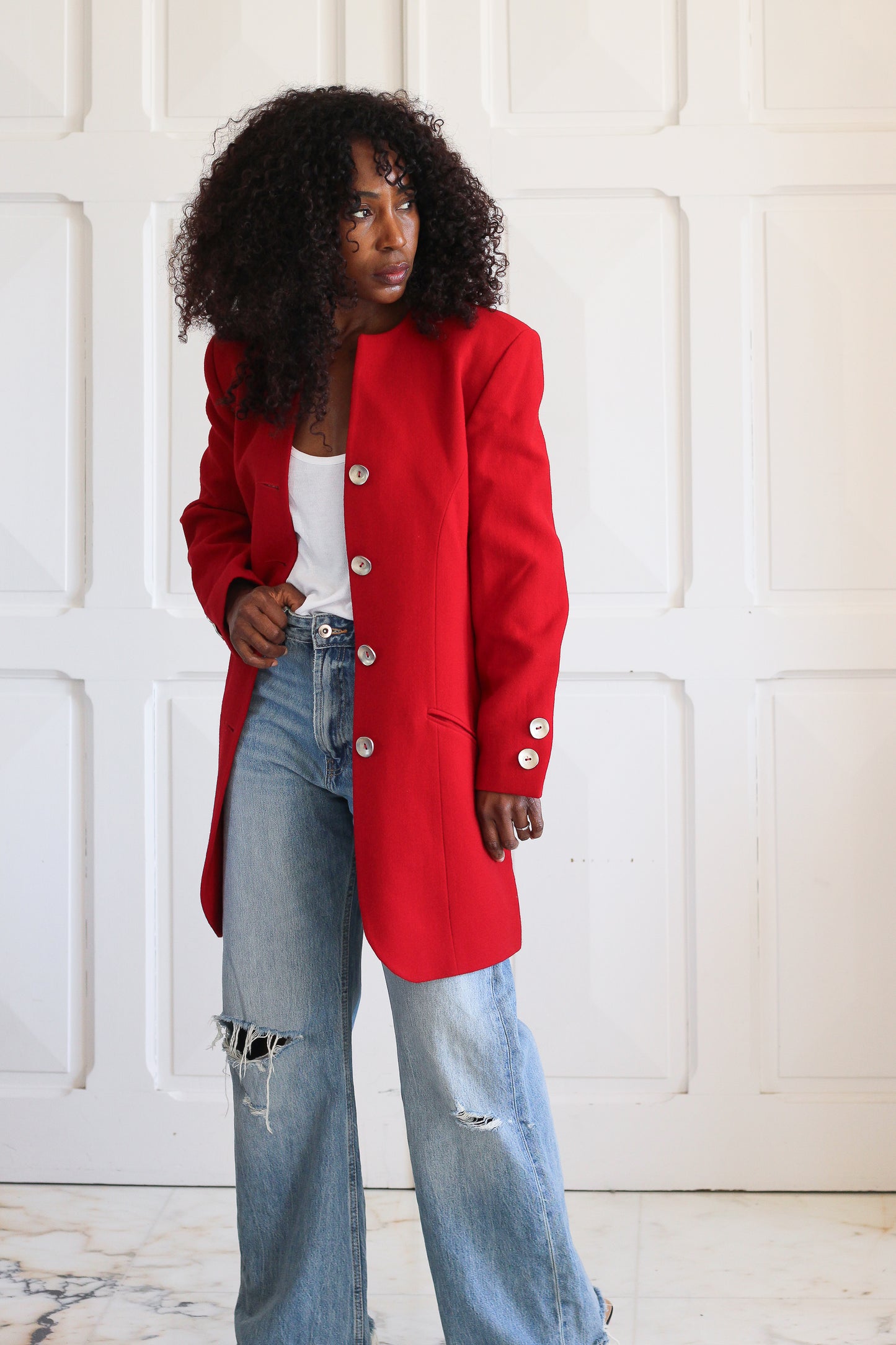 Nelly Cartier blazer en laine rouge