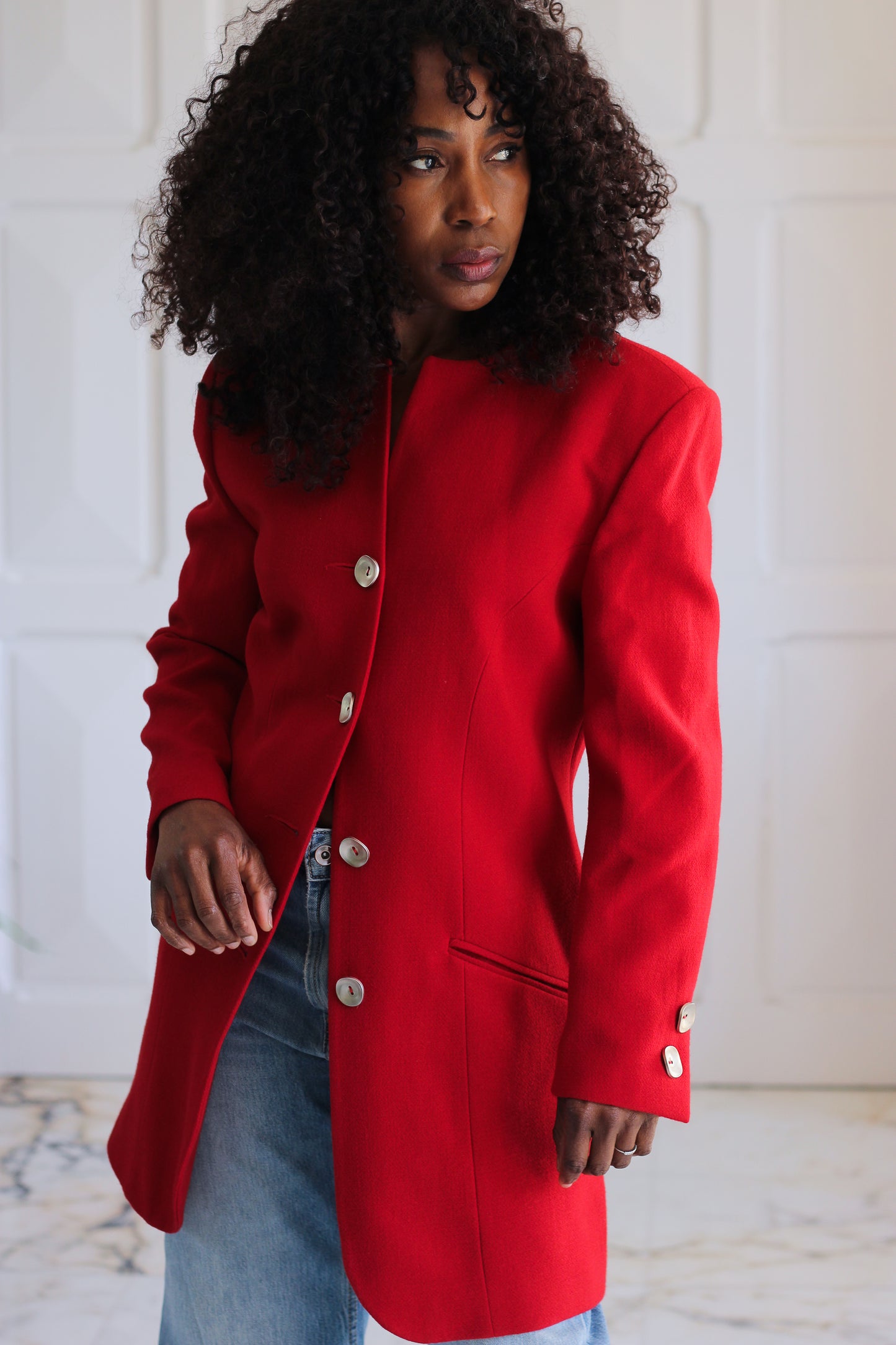 Nelly Cartier blazer en laine rouge