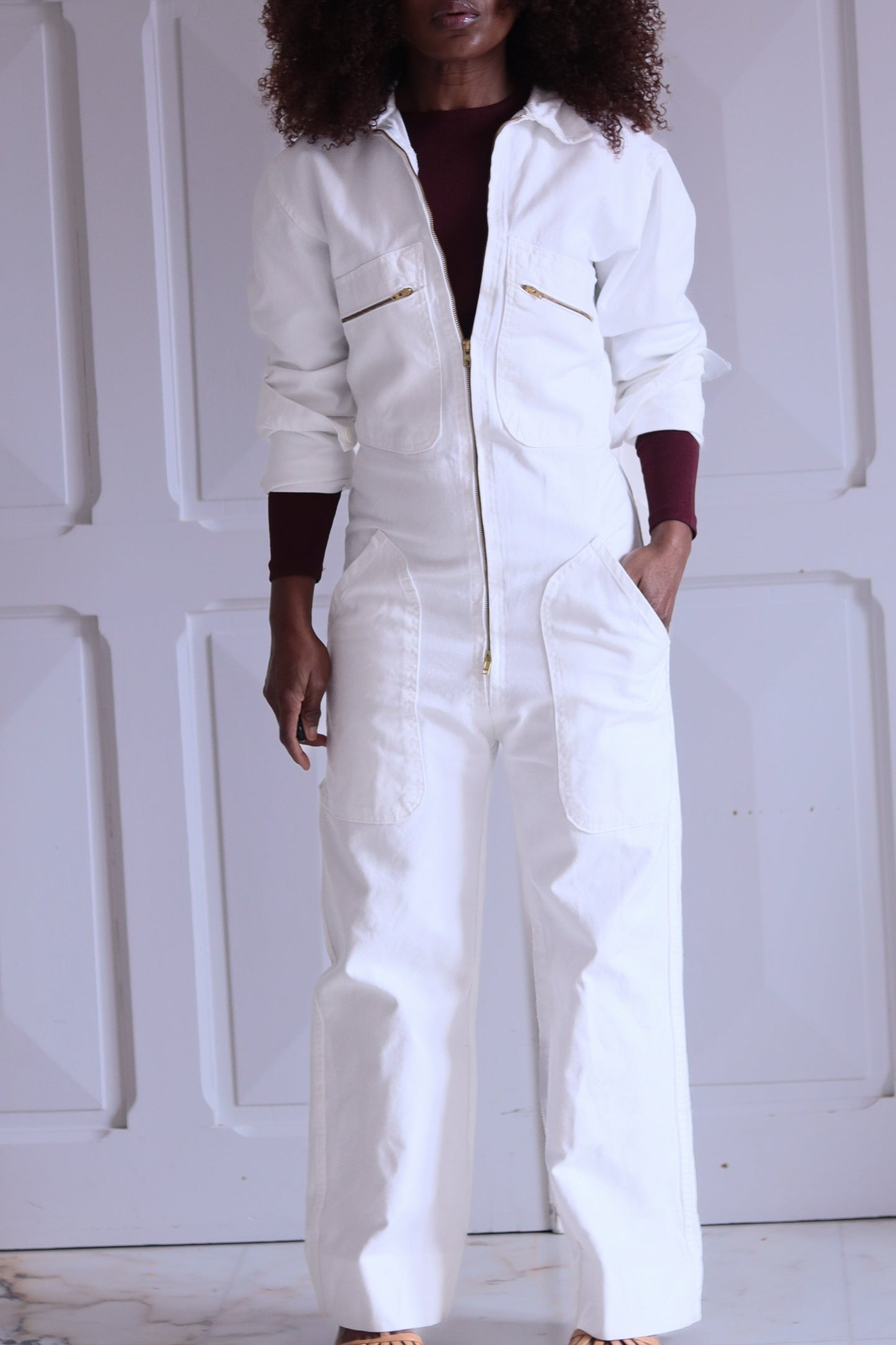 Combinaison blanc vintage bleu de travail