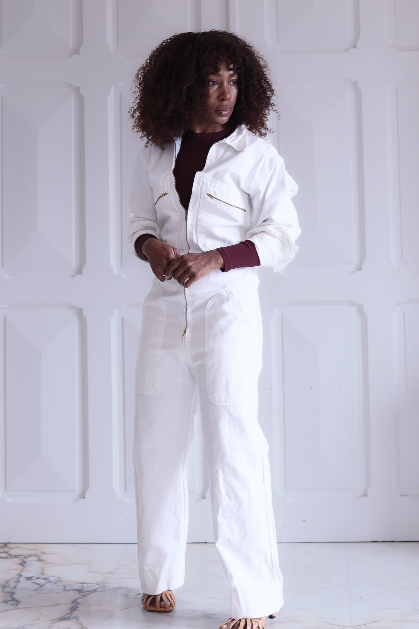 Combinaison blanc vintage bleu de travail