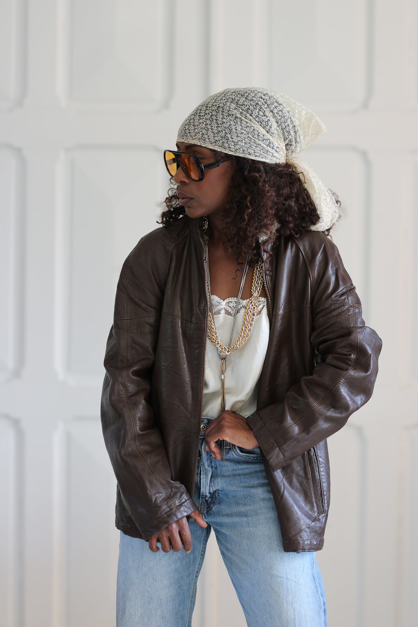 Veste cuir vintage chocolat