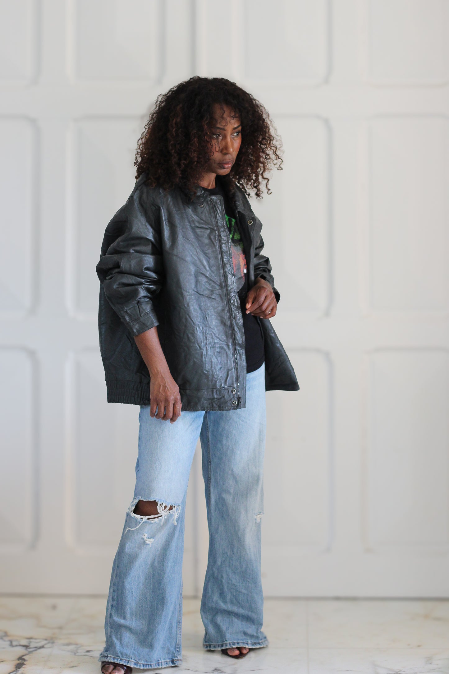 Markasion veste cuirt ovarsize gris anthracite