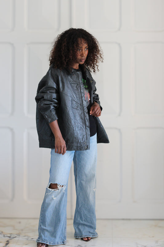 Markasion veste cuirt ovarsize gris anthracite