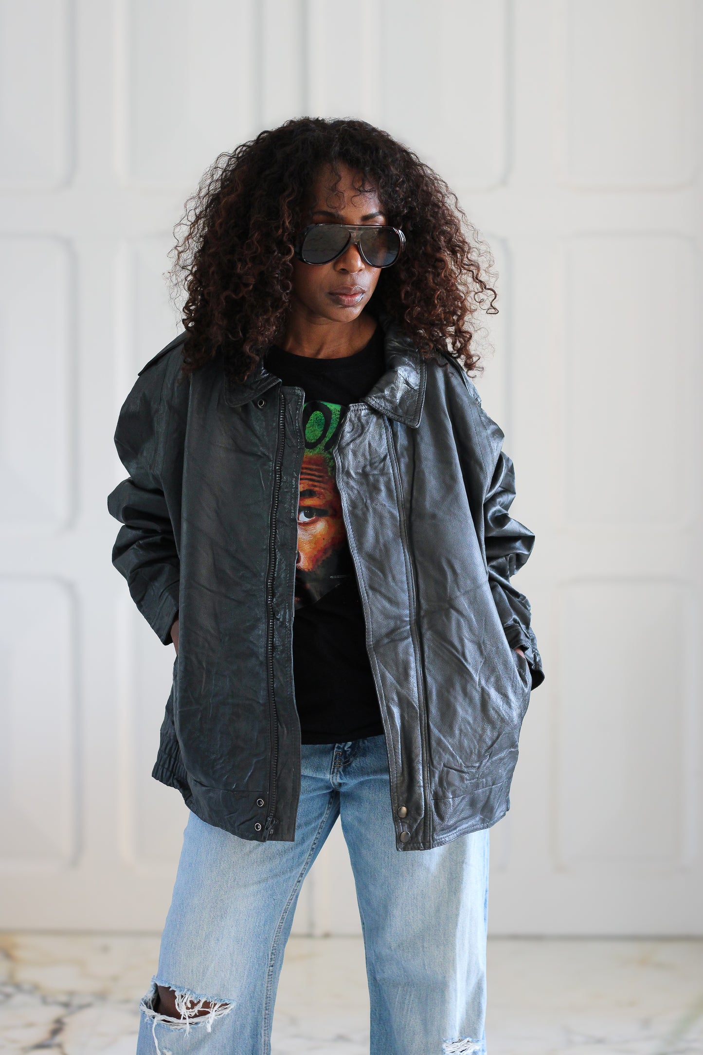 Markasion veste cuirt ovarsize gris anthracite