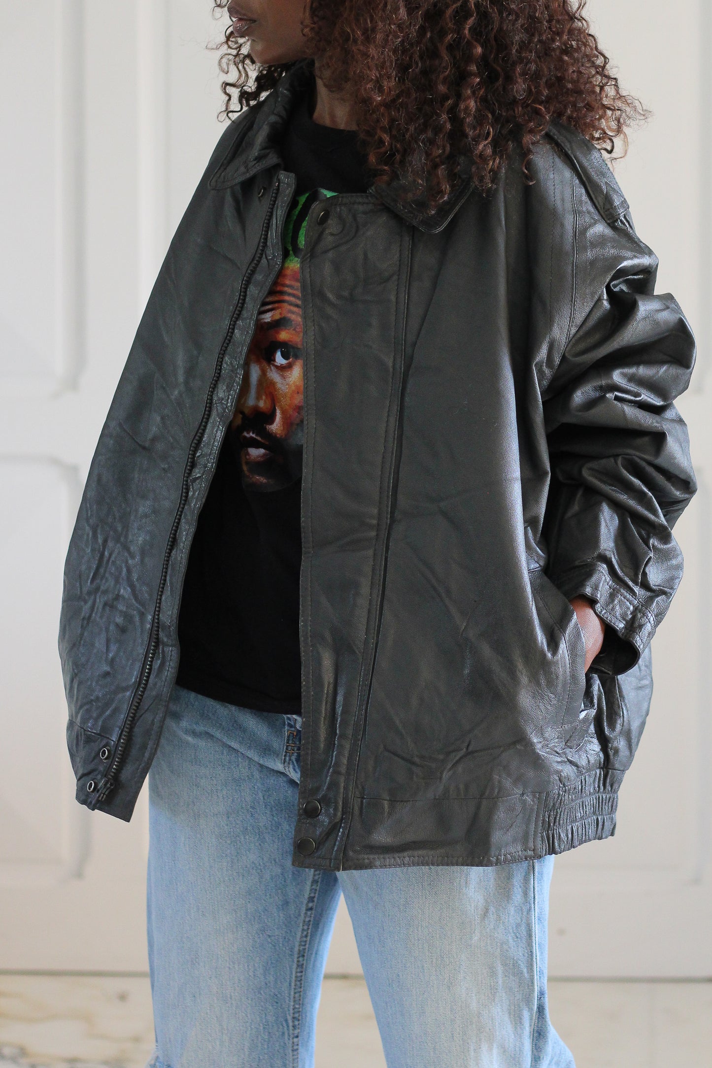 Markasion veste cuirt ovarsize gris anthracite