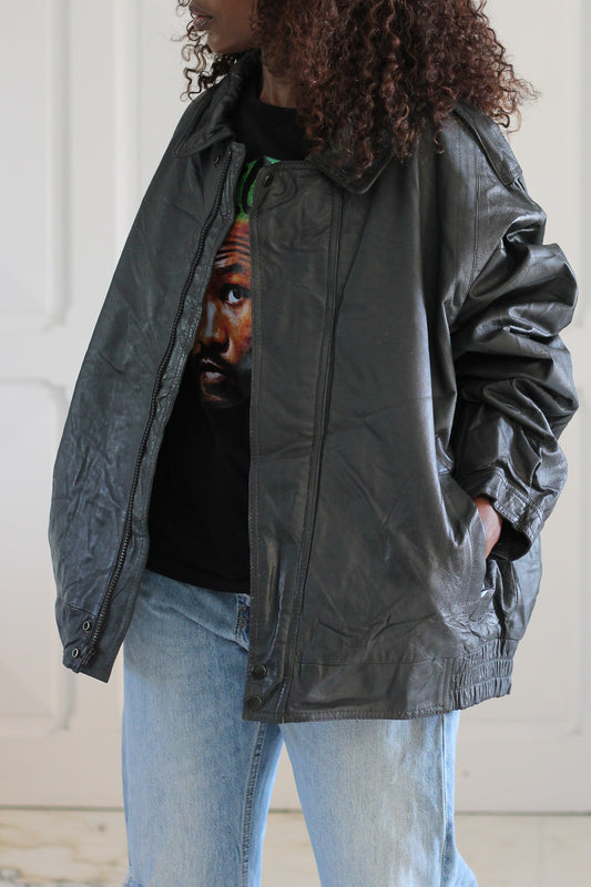 Markasion veste cuirt ovarsize gris anthracite