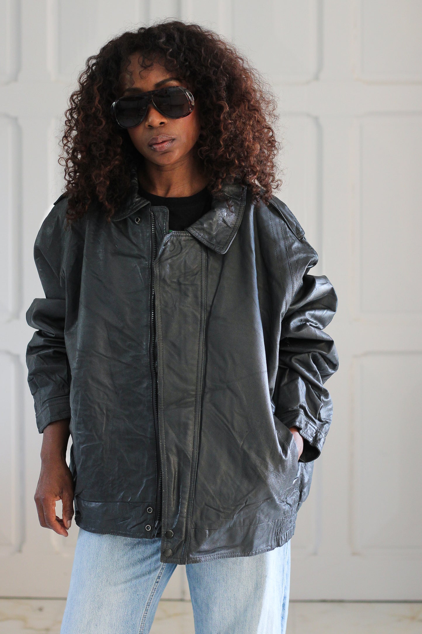 Markasion veste cuirt ovarsize gris anthracite