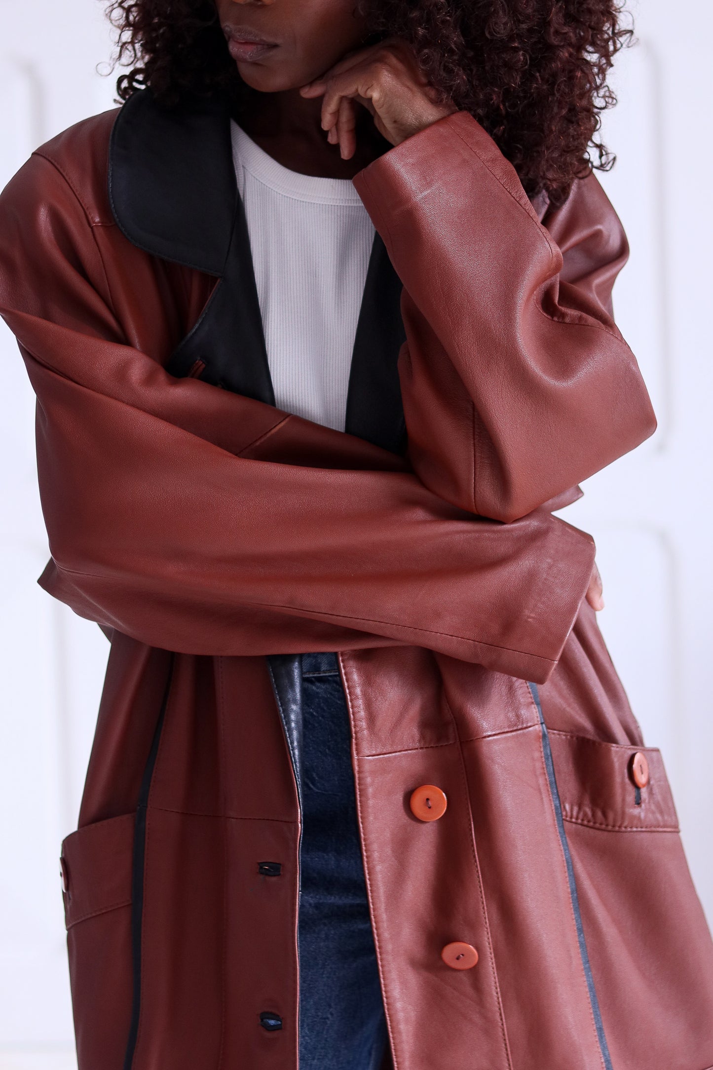 Blouson cuir avec des épaulettes