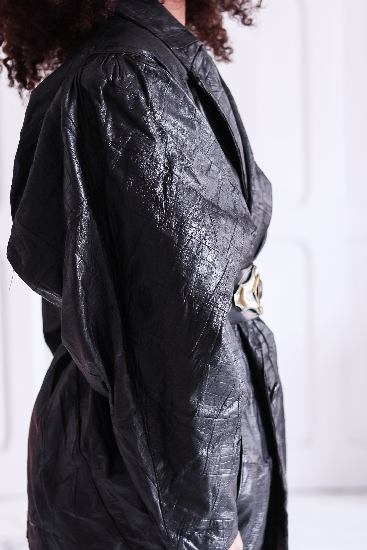 Blouson cuir overzise années 1980