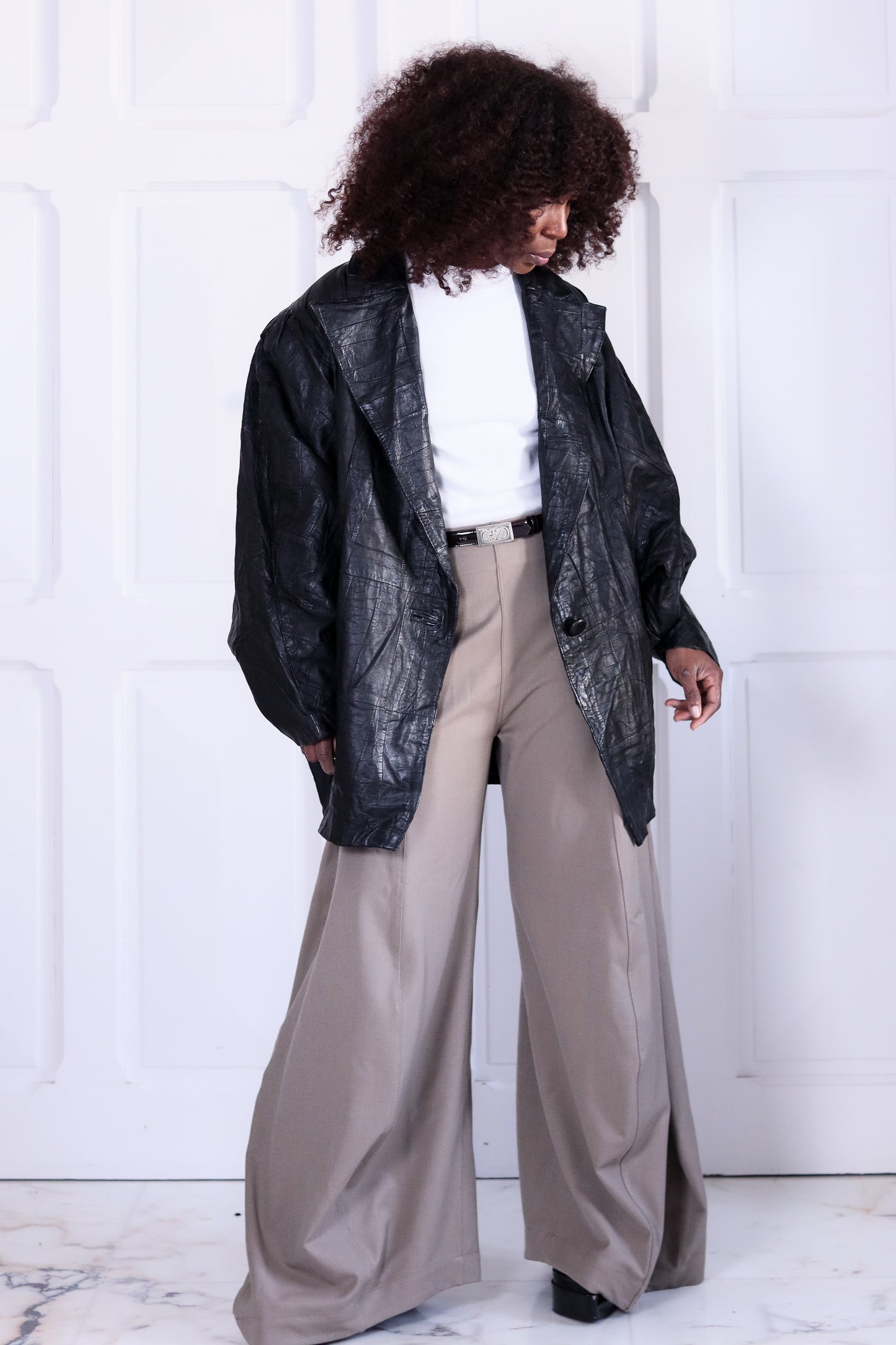 Blouson cuir overzise années 1980