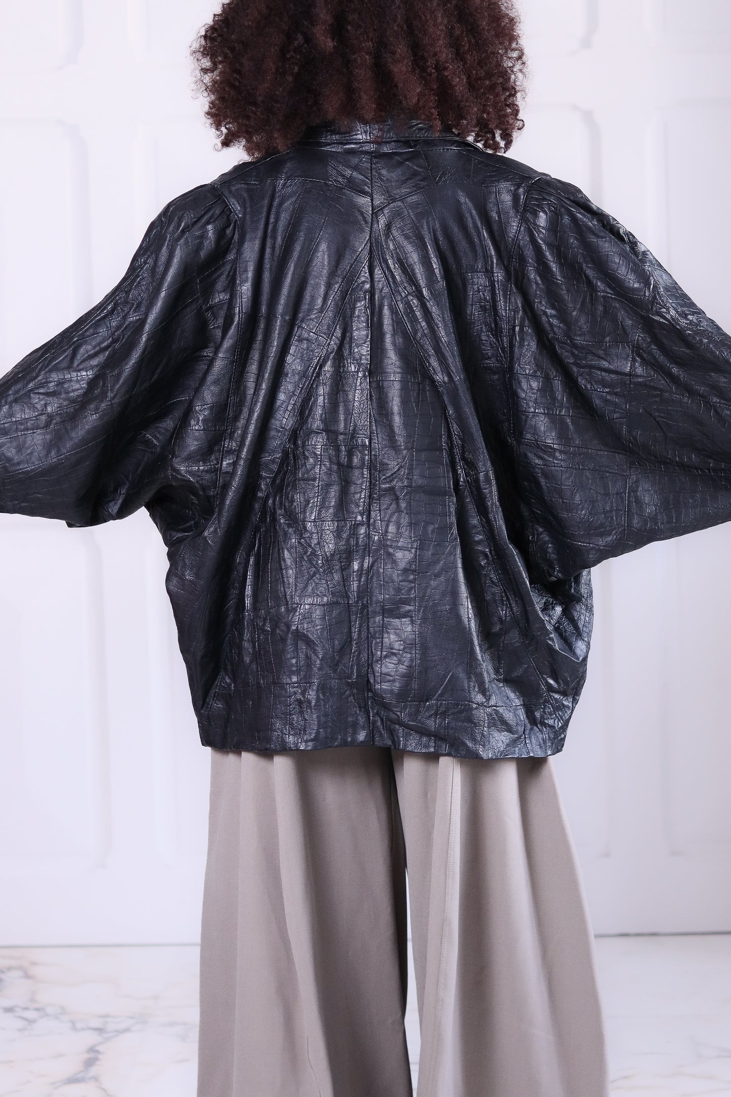 Blouson cuir overzise années 1980