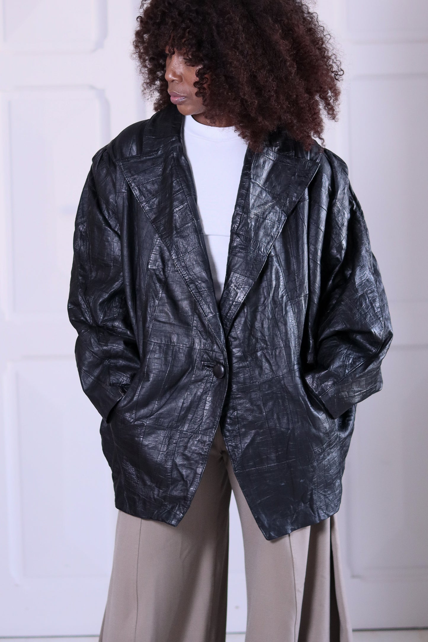 Blouson cuir overzise années 1980