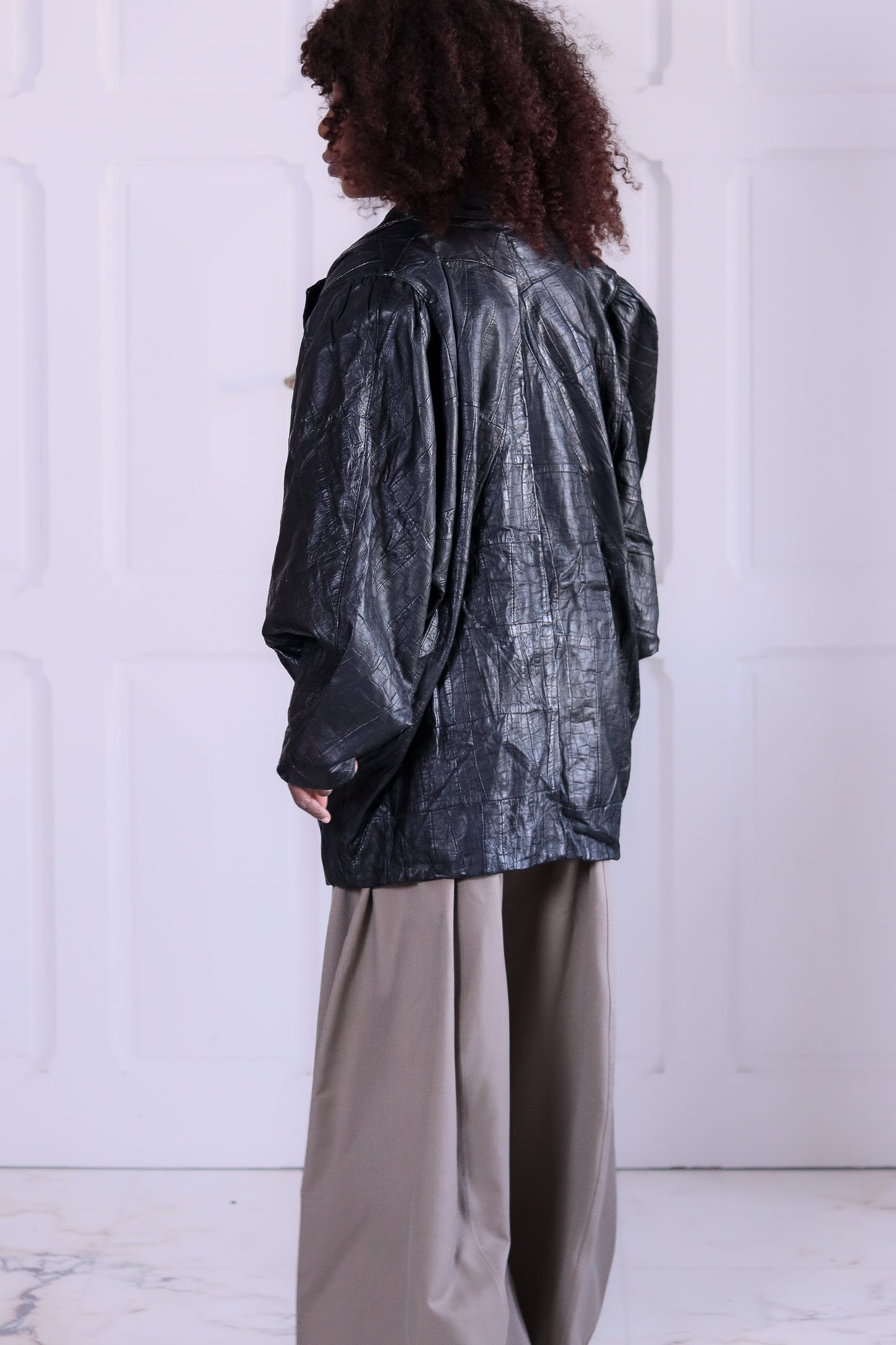 Blouson cuir overzise années 1980