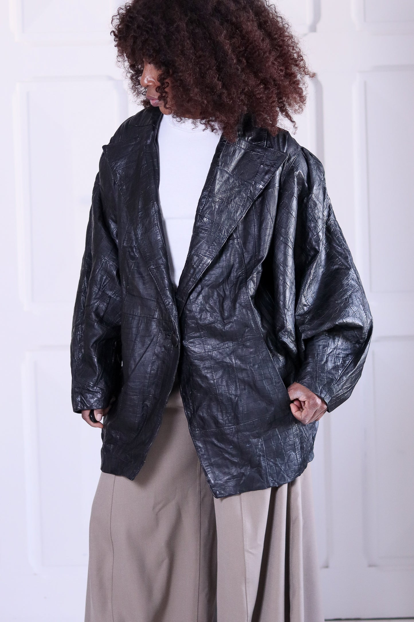 Blouson cuir overzise années 1980