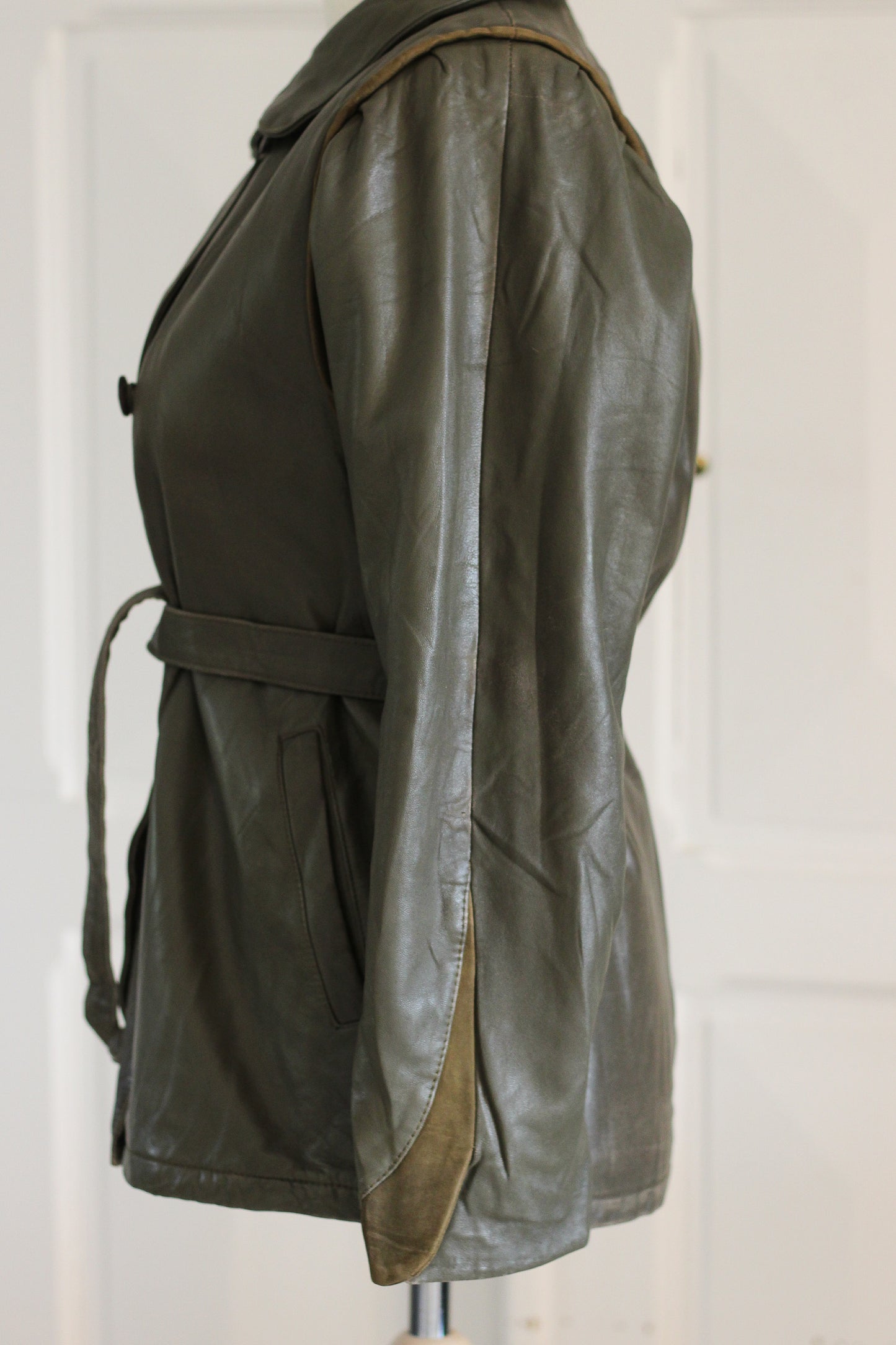 Veste cuir vert kaki
